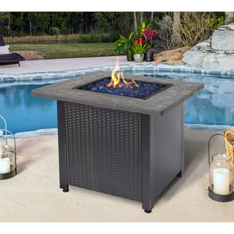 Endless Summer 30.000 BTU LP Gas Outdoor Fire Table w/Resin Mantel. Blue Fire Glass