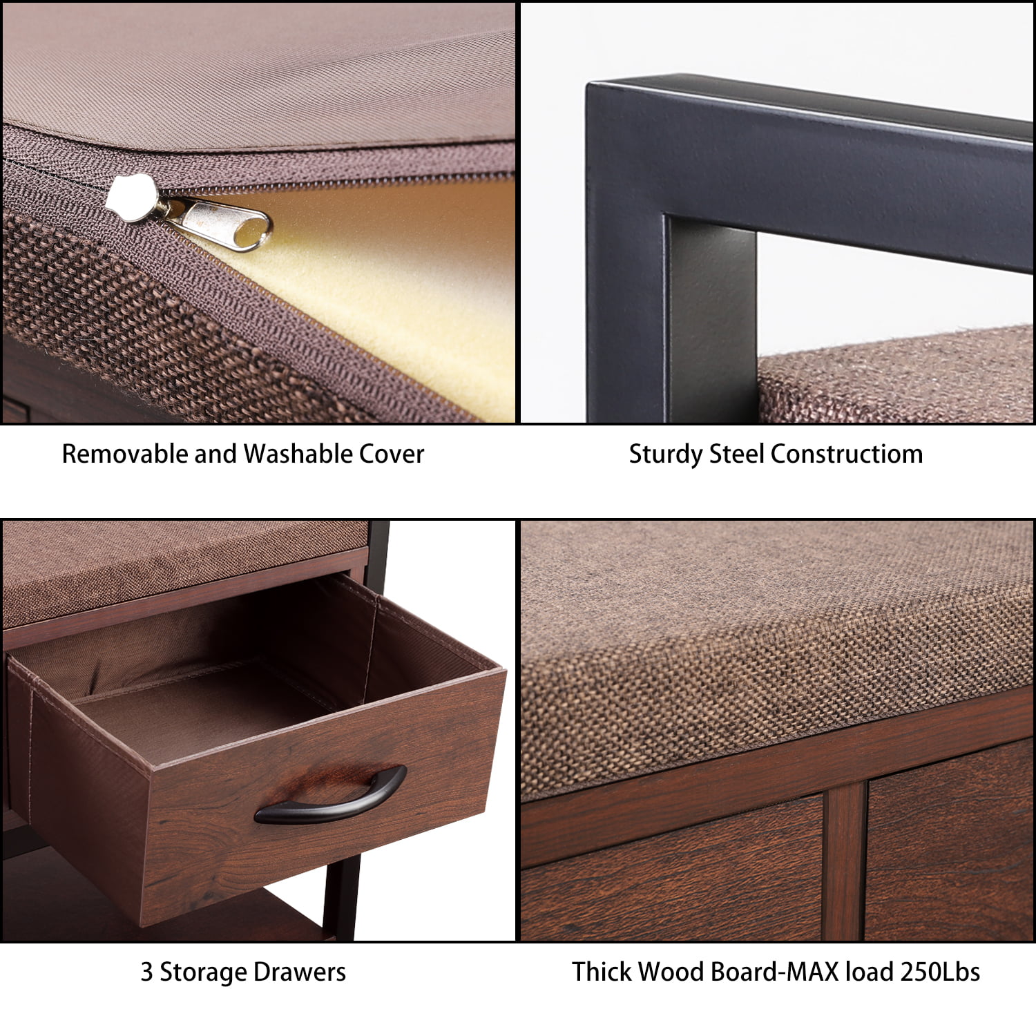 Homfa Entryway Shoe Bench. 2 Tier Wood Entryway Shoes Rack for 5-7 Pair of Shoes with Padded Seat. Cherry