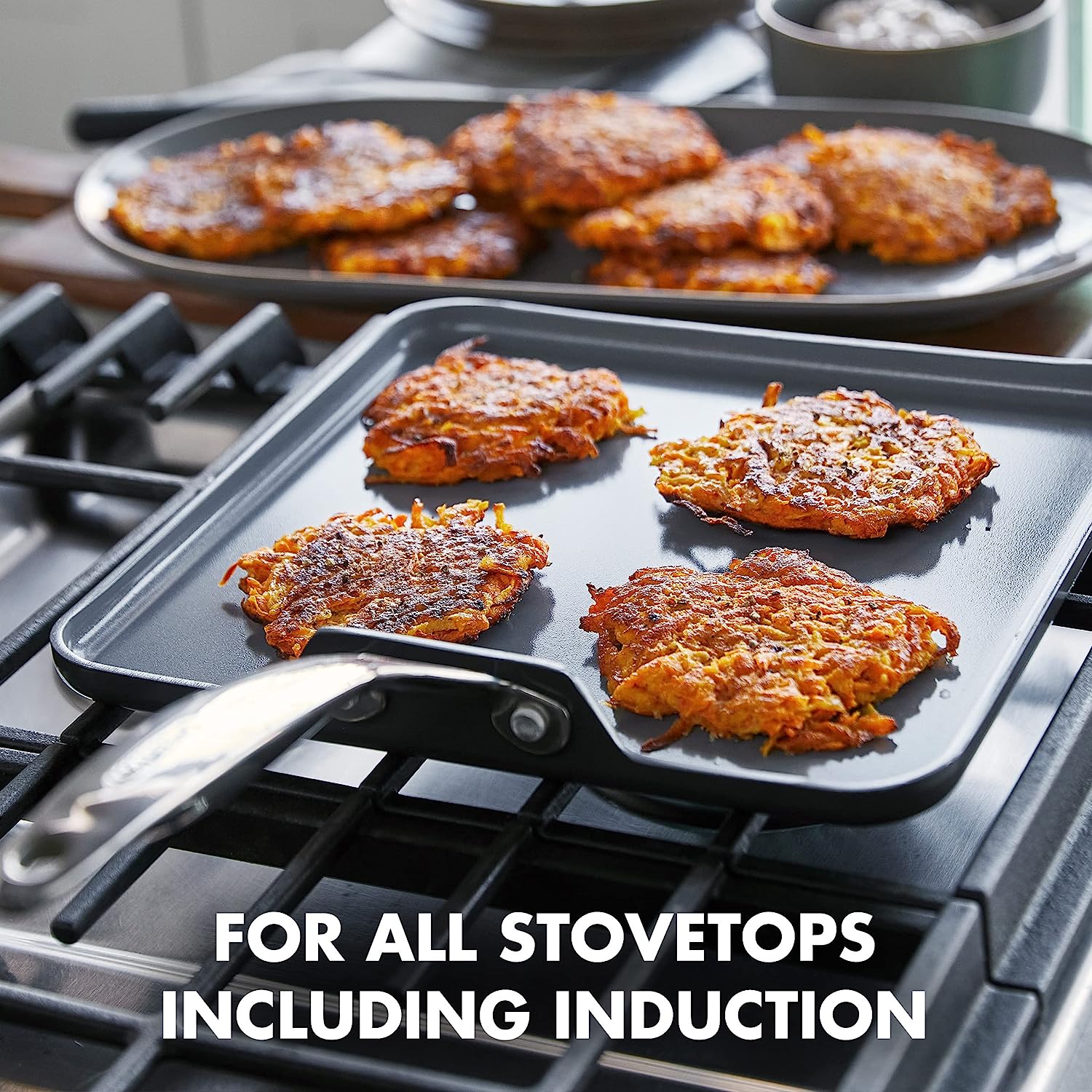 GreenPan Valencia Pro Hard Anodized Healthy Ceramic Nonstick 11″ Griddle Pan. PFAS-Free. Induction. Dishwasher Safe. Oven Safe. Gray