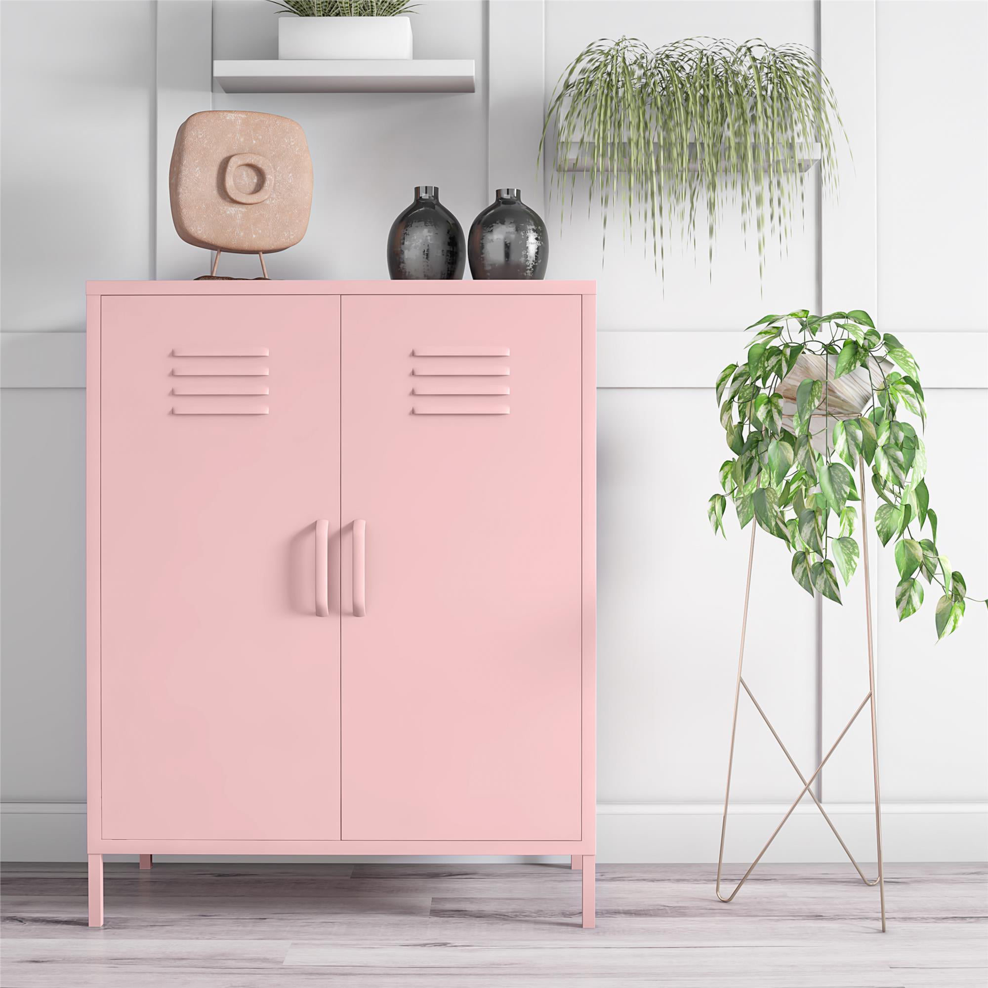 Novogratz Cache 2 Door Metal Locker Style Storage Accent Cabinet. Bashful Pink