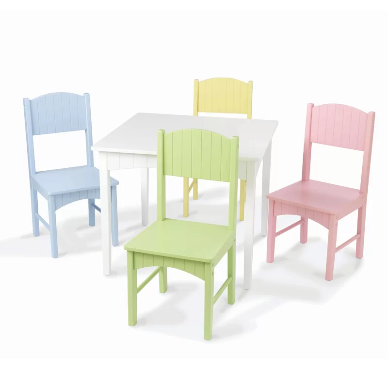 KidKraft Nantucket Kid-s Wooden Table & 4 Chairs Set with Wainscoting Detail. Pastel. Gift for Ages 3-8