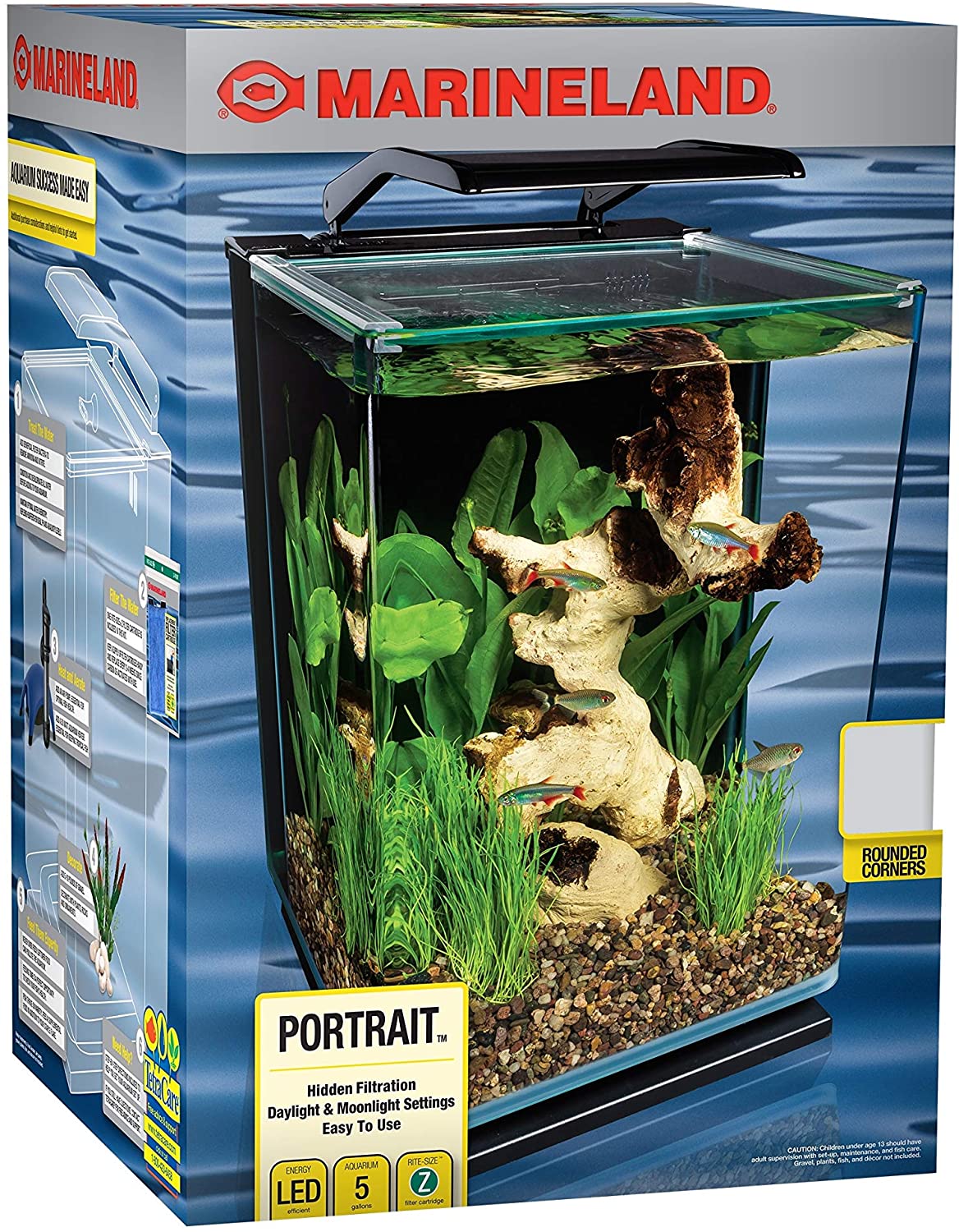 Marineland Portrait Glass LED Aquarium Kit. 5 Gallons. Hidden Filtration