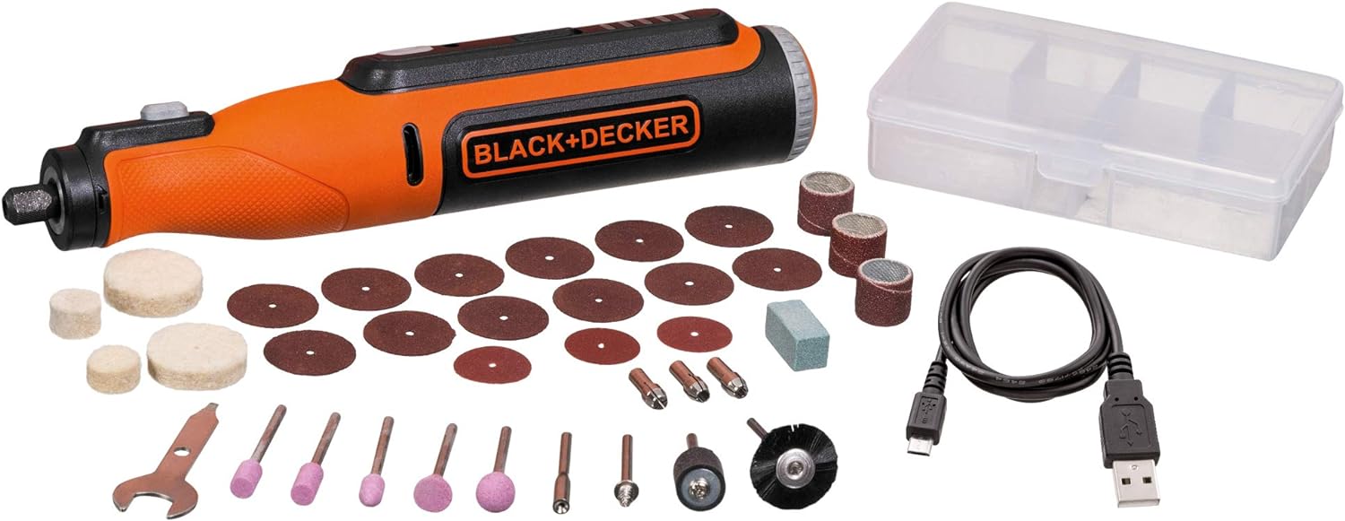 BLACK+DECKER 8V MAX* Rotary Tool with Accessory Kit. Versatile. Cordless. 35-Piece (BCRT8K35APB)