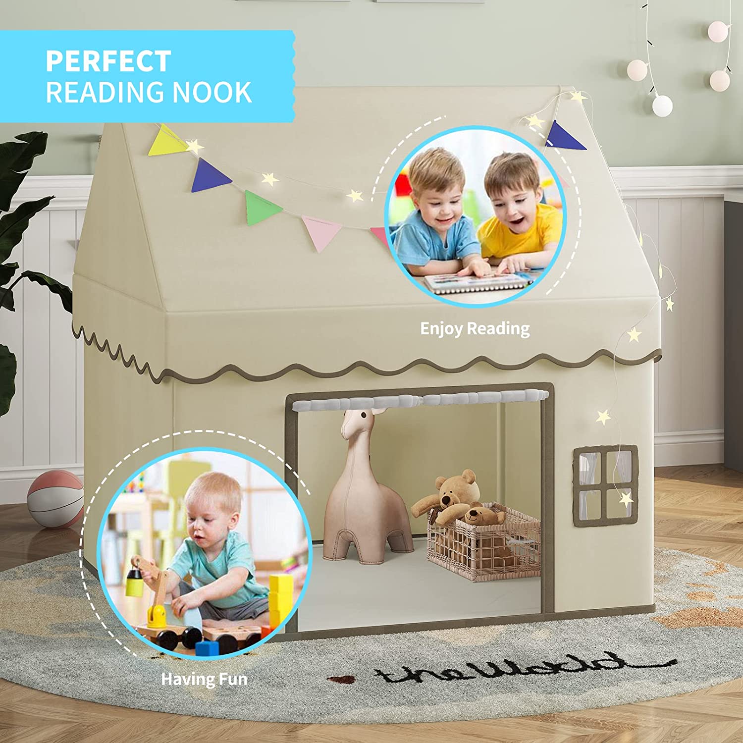 Cuoote Kids Tent. Indoor & Outdoor Toddler Tent.Kids Play Tent. Easy to Assemble and Wash. Off-White