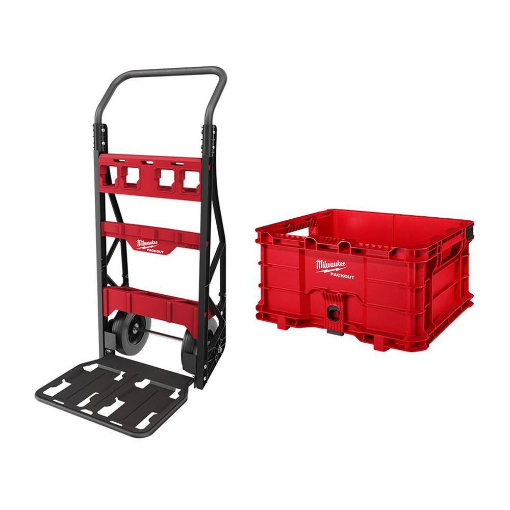 Milwaukee 48-22-8415-48-22-8440×1 PACKOUT 20 in. 2-Wheel Utility Cart with (1) PACKOUT Tool Storage Crate