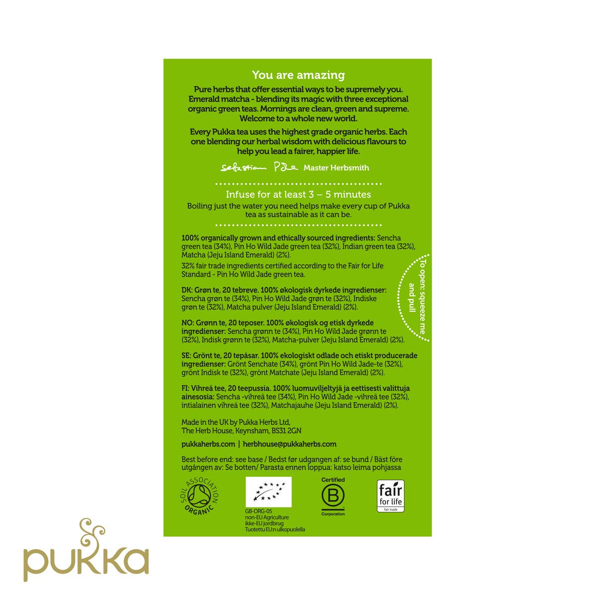 Pukka Supreme Matcha Green. Oothu. Sencha & Suio Gang. 20 Count. Pack of 3