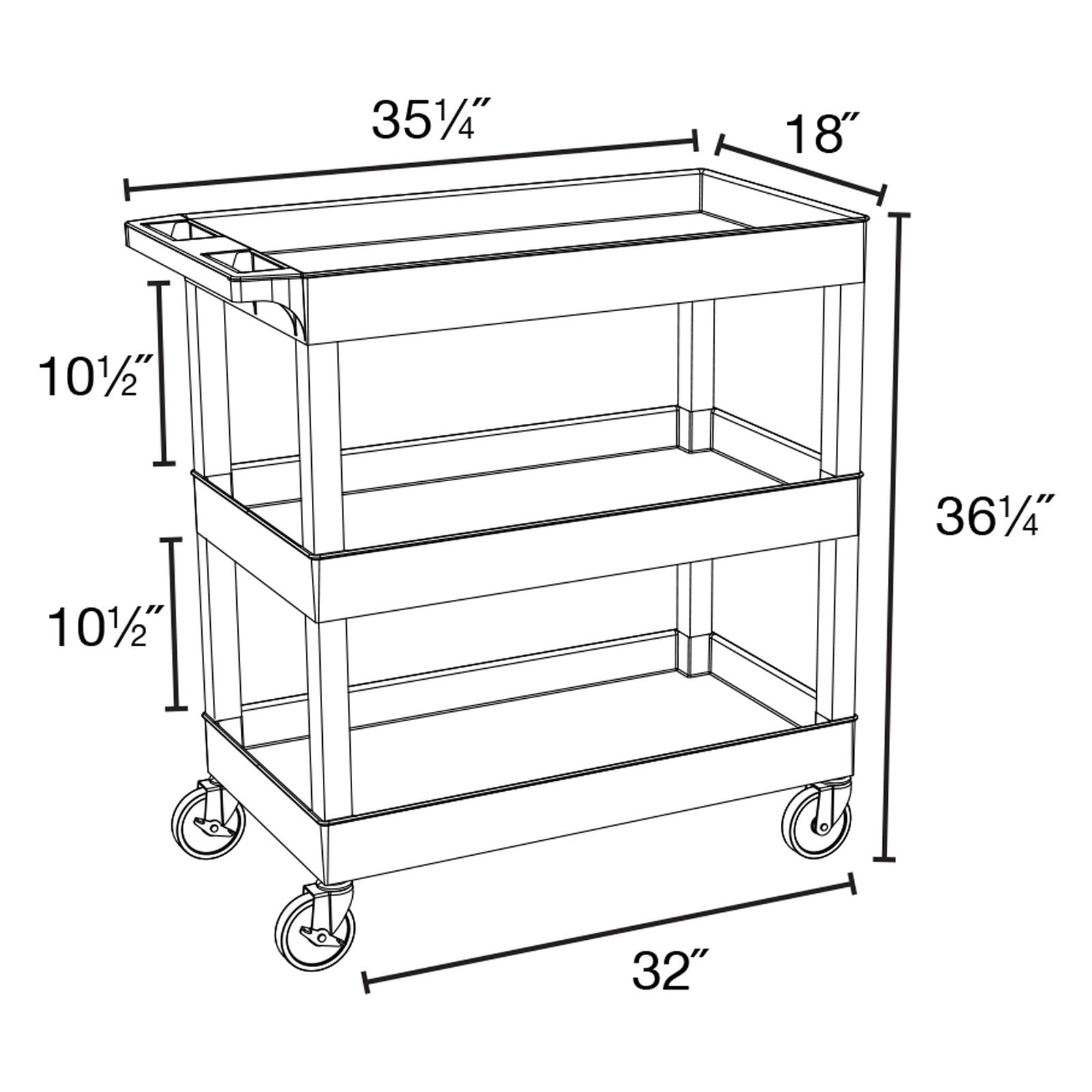 Luxor EC111-B 32″ x 18″ 3 Tub Shelf Utility Cart. Black