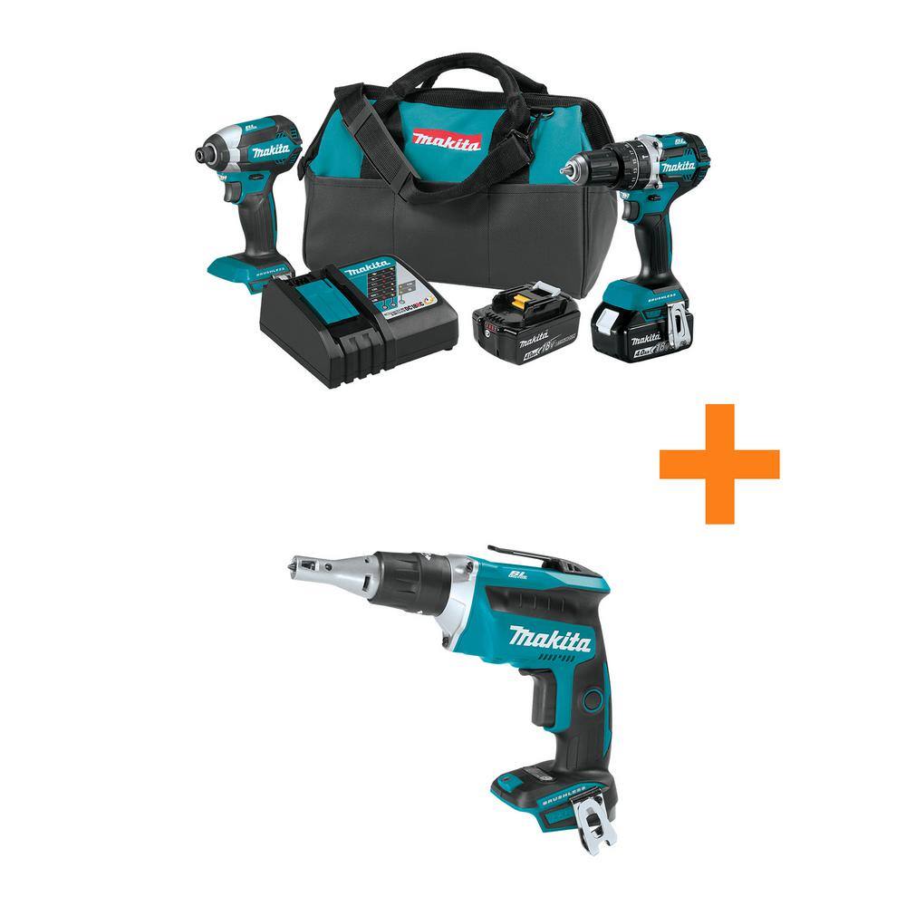 Makita XT269M-XSF03Z 18V LXT Lithium-Ion Brushless Cordless 2-Pc. Combo Kit (4.0Ah) with bonus 18V LXT Cordless Drywall Screwdriver