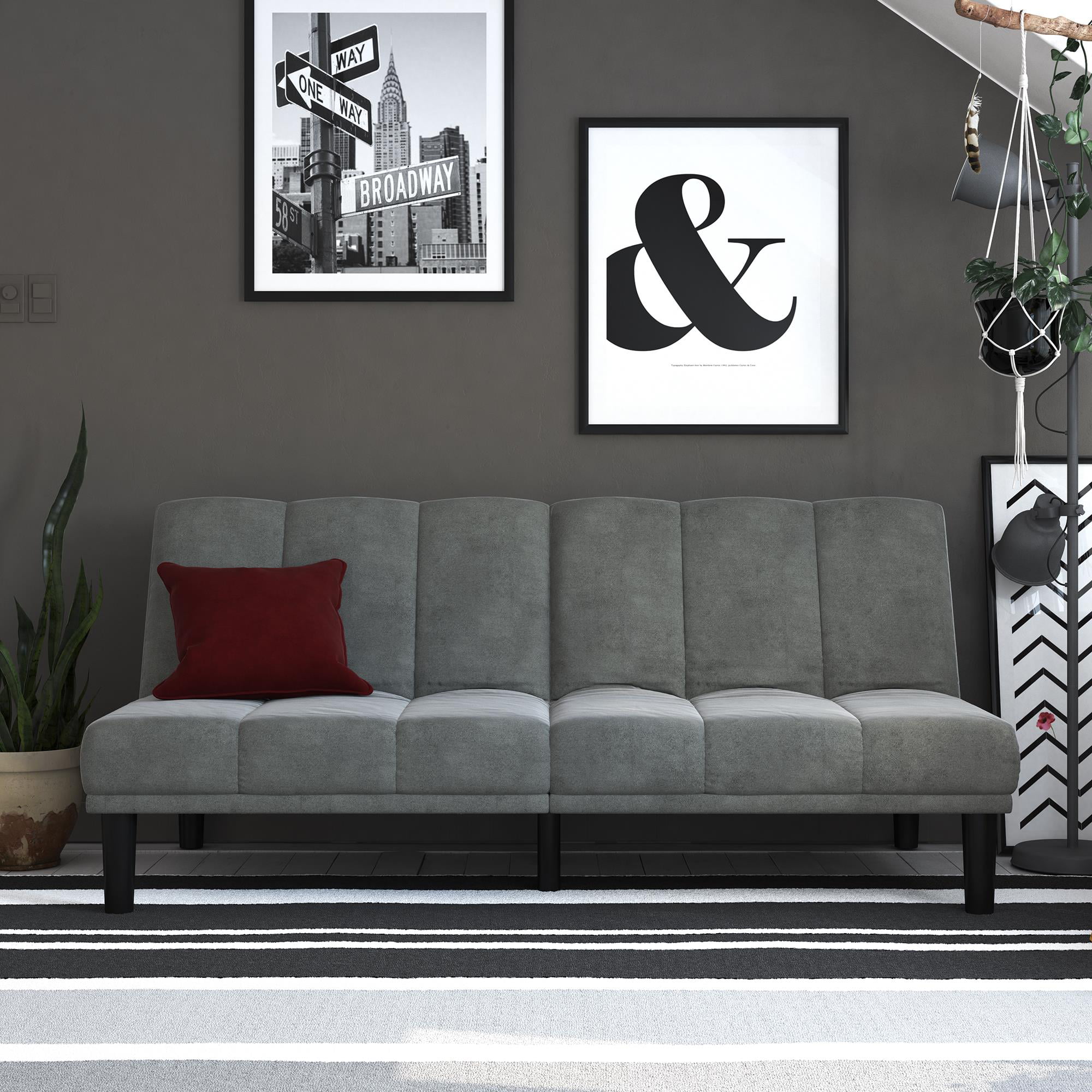 Mainstays Channel Cushion Futon. Grey Microfiber