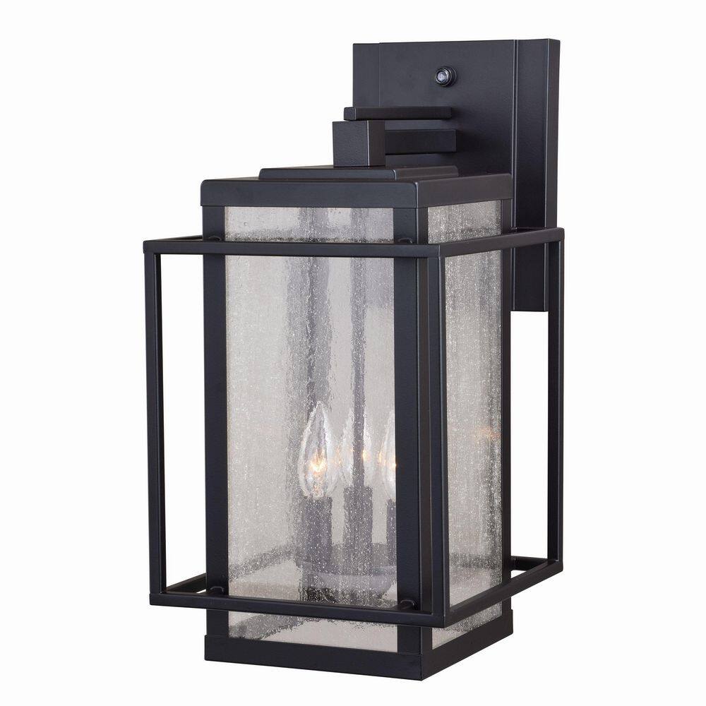 VAXCEL  Hyde Park 3 Light Dusk to Dawn Bronze Mission Outdoor Wall Lantern Clear Glass