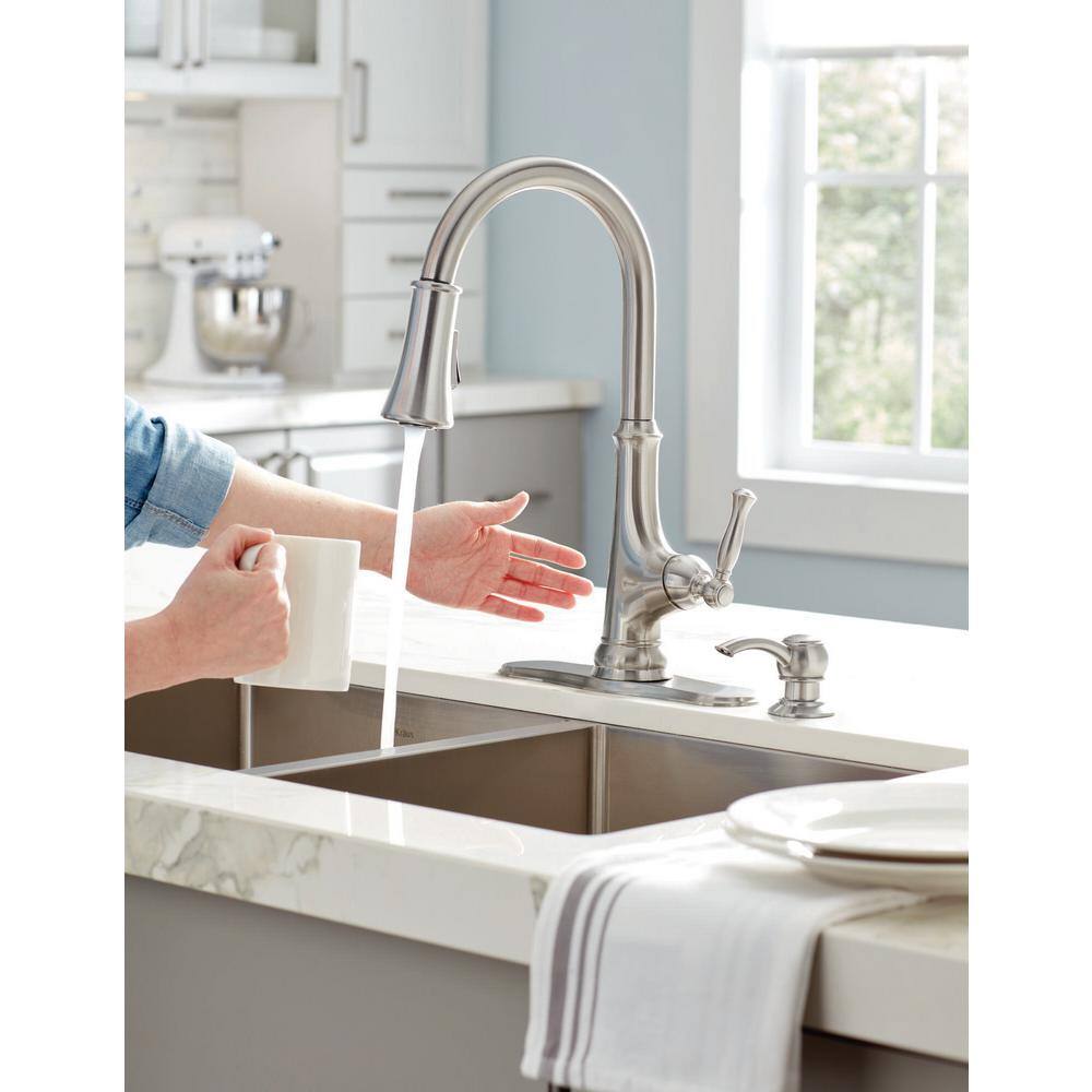 Glacier Bay  Touchless LED Single-Handle Pull-Down Sprayer Kitchen Faucet with Soap Dispenser in Stainless Steel