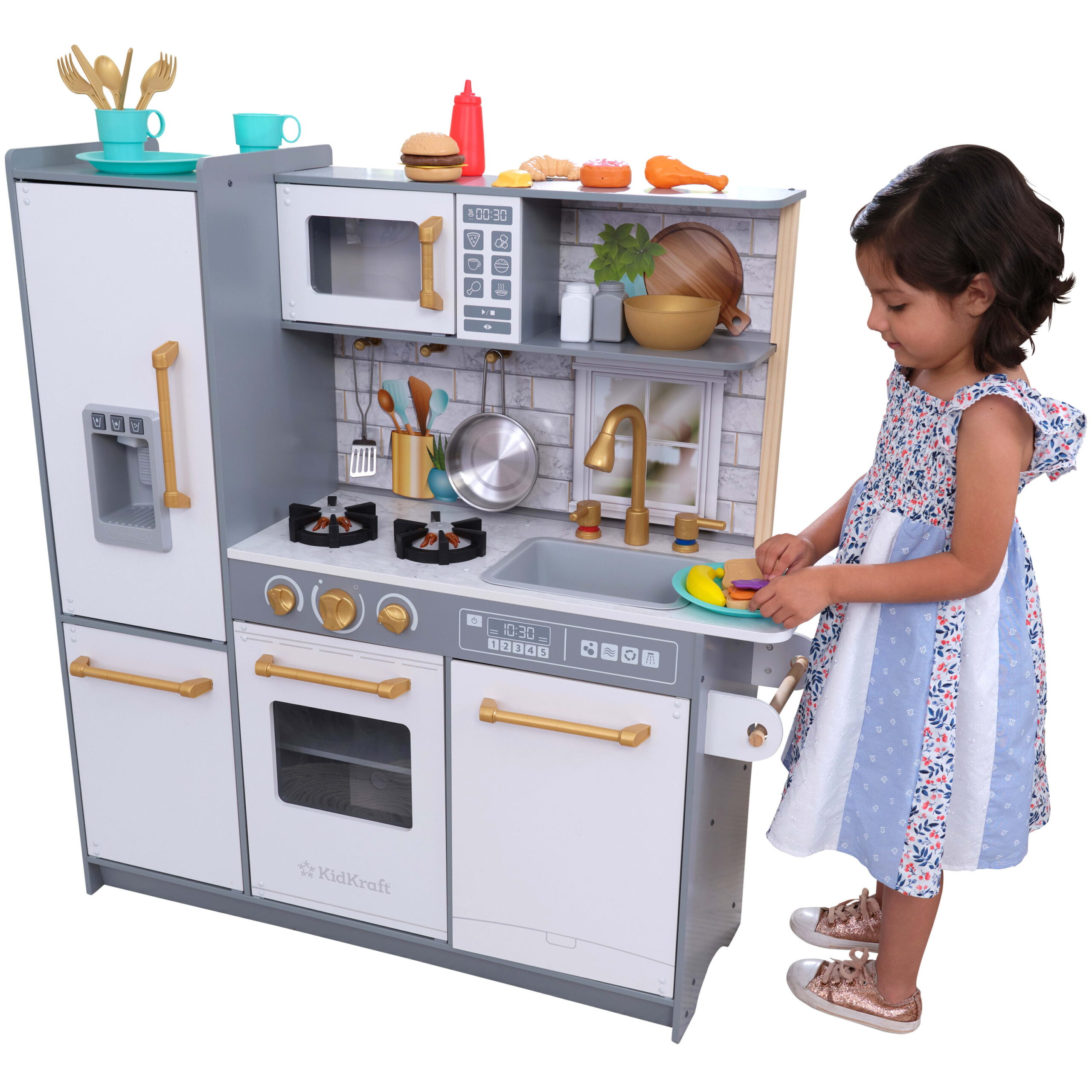 KidKraft Let-s Make a Meal Wooden Play Kitchen with Lights. Sounds and 36 Accessories