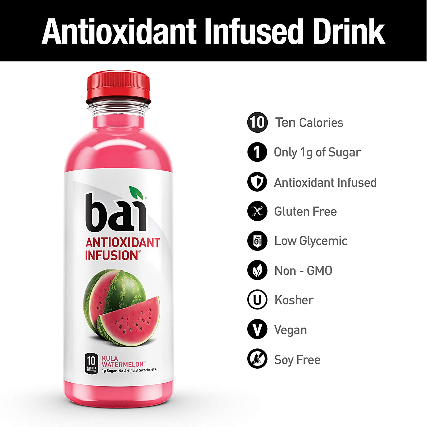 Bai. Kula Watermelon. Antioxidant Infused. 18 Ounce Bottles. 6 Count