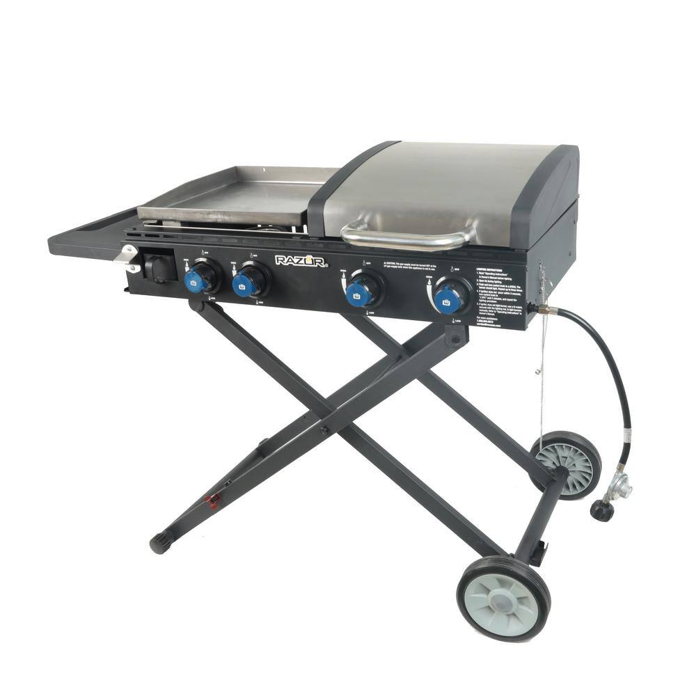 Razor GGC2244M 4-Burner Foldable Propane Gas Griddle (16 in.)  and Grill (16 in.) Combo with Lid in Black