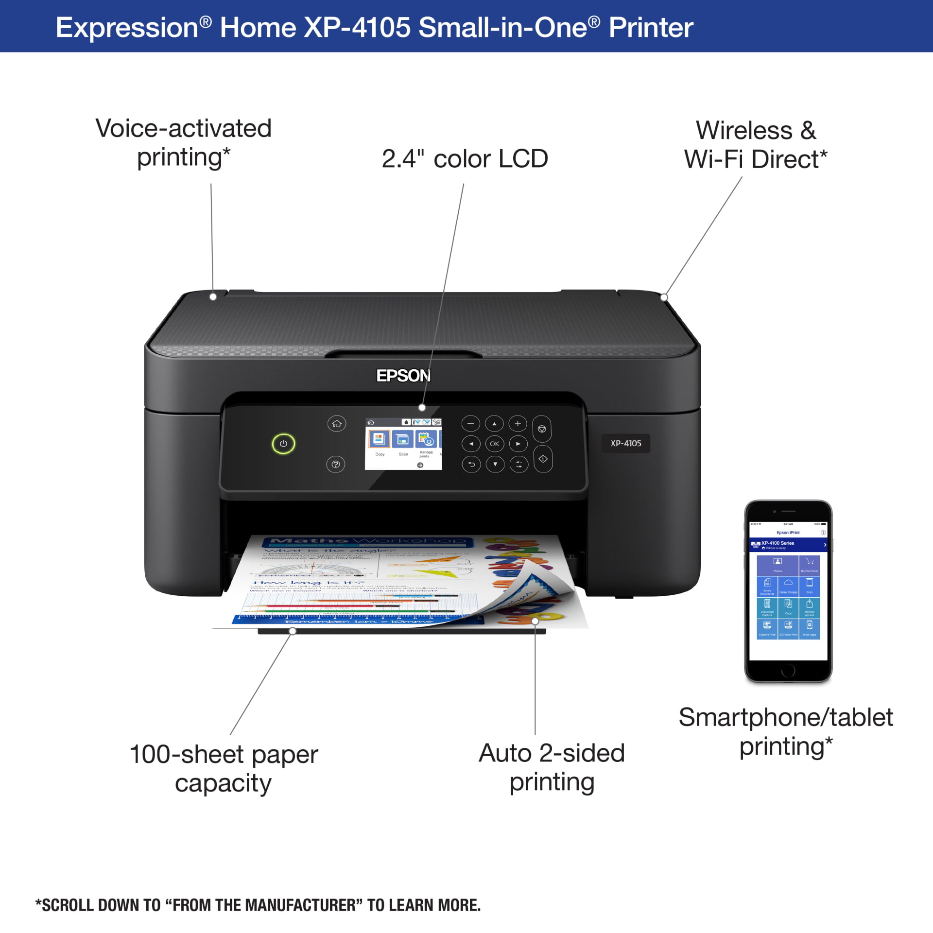 Epson Expression Home XP-4105  Wireless All-in-One Color Inkjet Printer WiFi