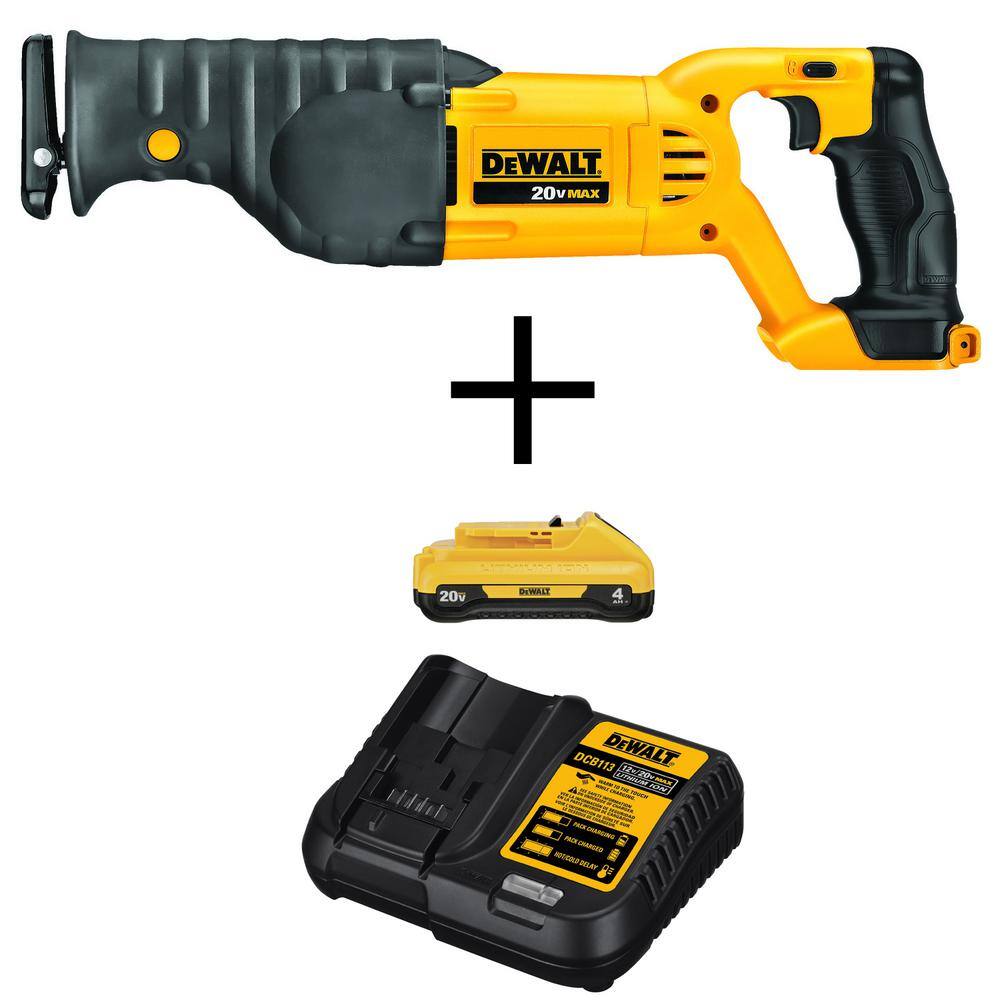 DEWALT DCS380BWDCB240C 20V MAX Cordless Reciprocating Saw with 20V 4.0Ah Compact Lithium-Ion Battery Pack & Charger