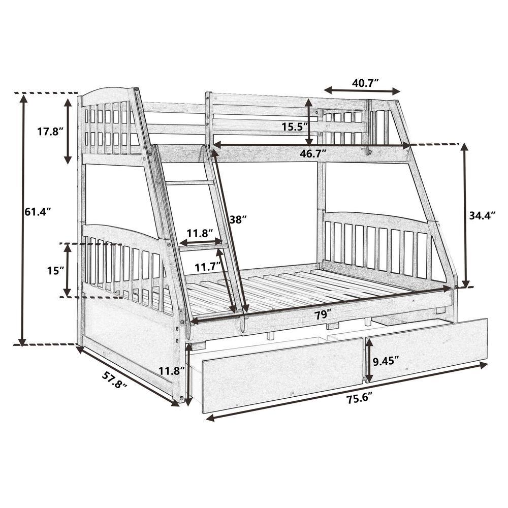 Harper & Bright Designs  Espresso Solid Wood Twin Over Full Bunk Bed with 2-Storage Drawers