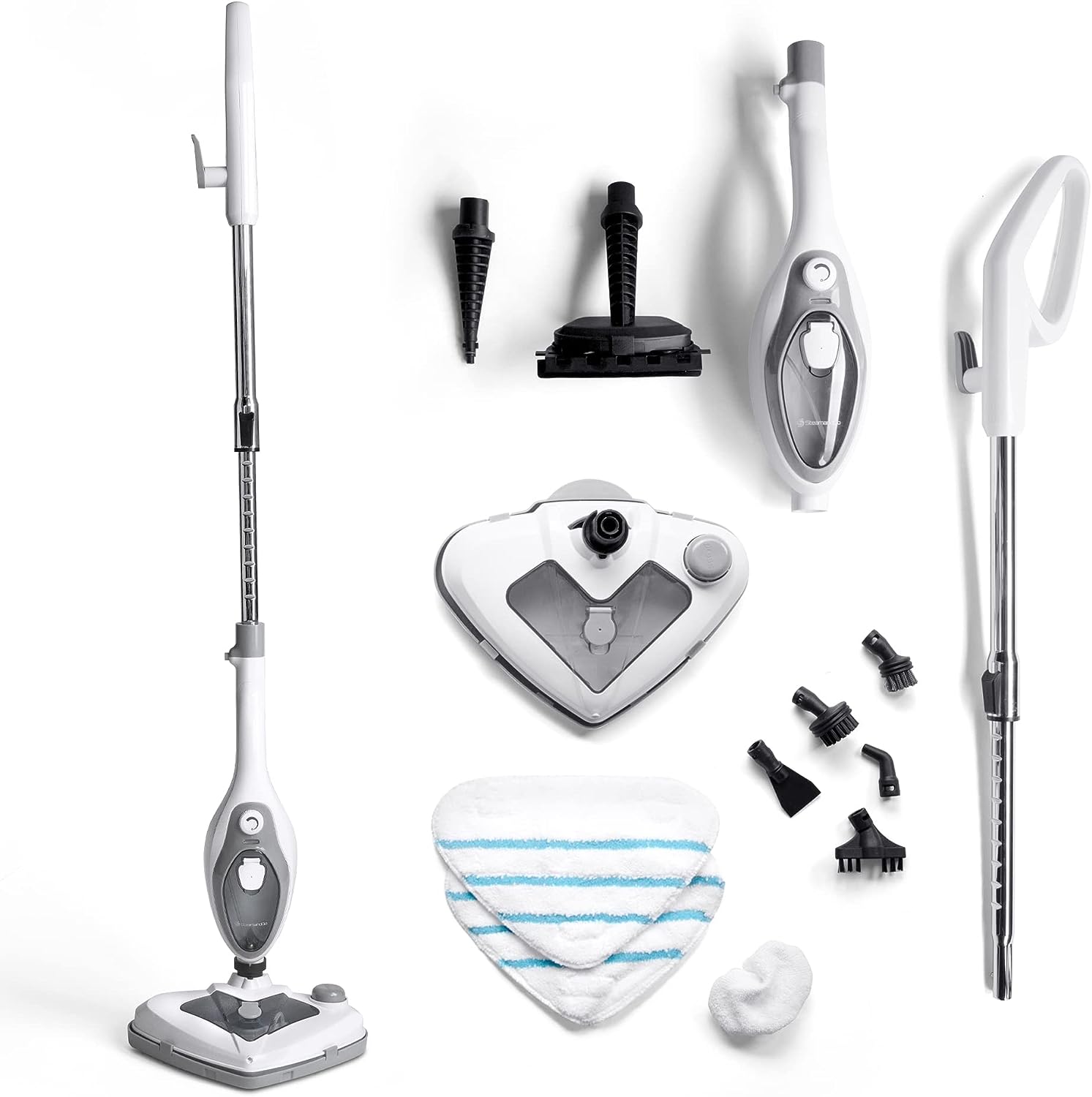 Steam and Go Steam Mop Floor Steamer with Handheld Steam Cleaner for Tile and Grout. Hardwood Floors. Laminate. Glass. Fabric. Upholstery. Garments. Metal. Carpet. Granite. and Countertops. 2-Tank Refilling System