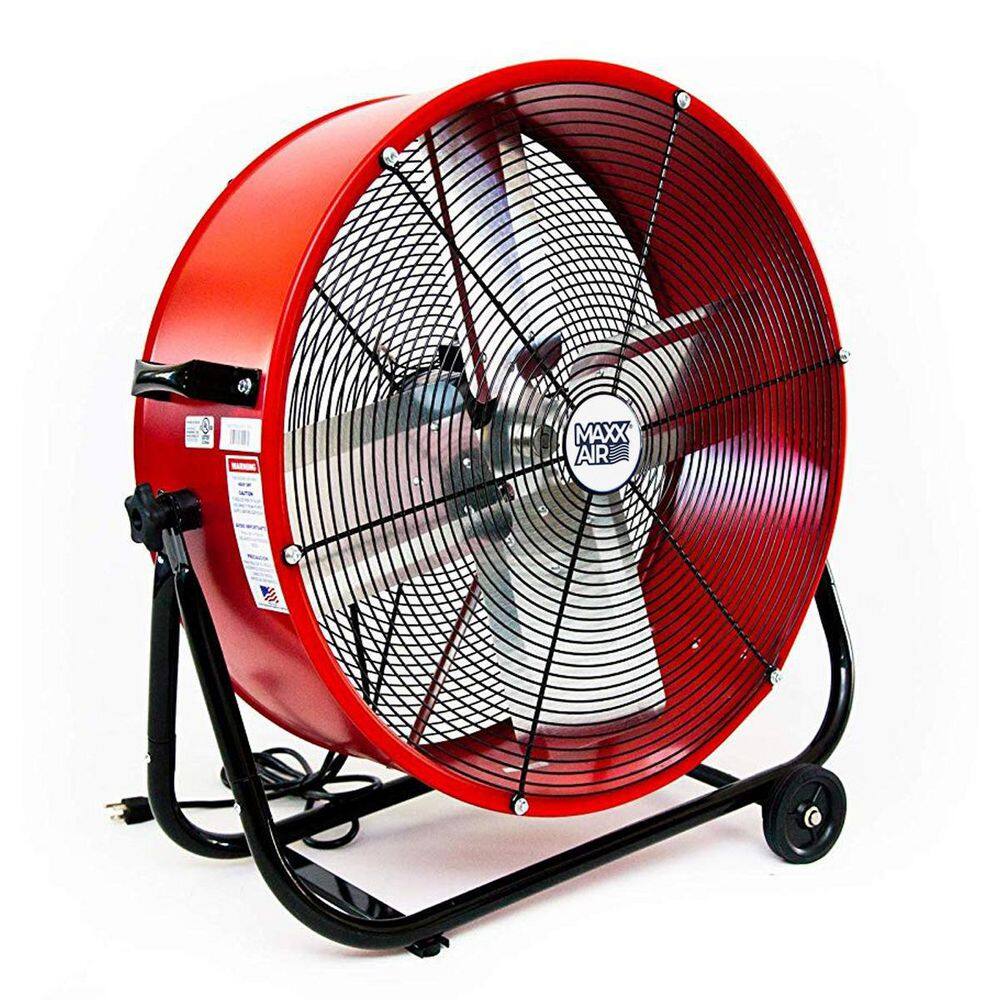Maxx Air BF24TFREDUPS 24 in. 2 Fan Speeds Drum Fan in Red with Snap-On Wheels
