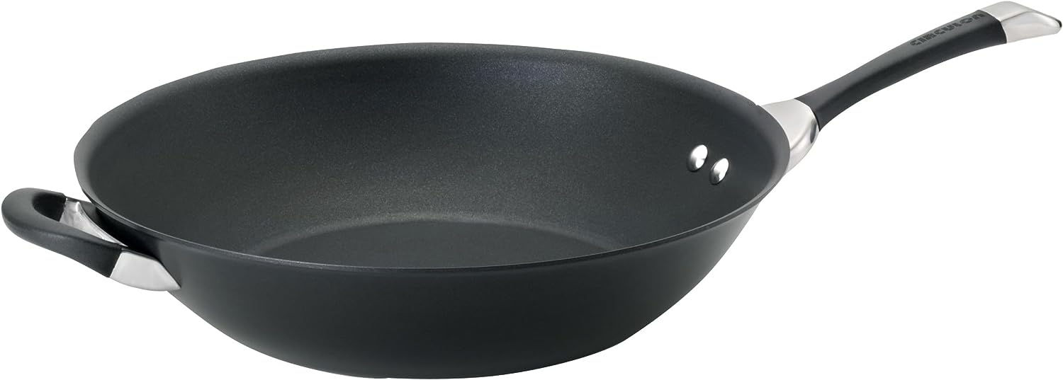 Circulon Symmetry Hard Anodized Nonstick Stir Fry / Wok Pan with Helper Handle - 14 Inch. Black