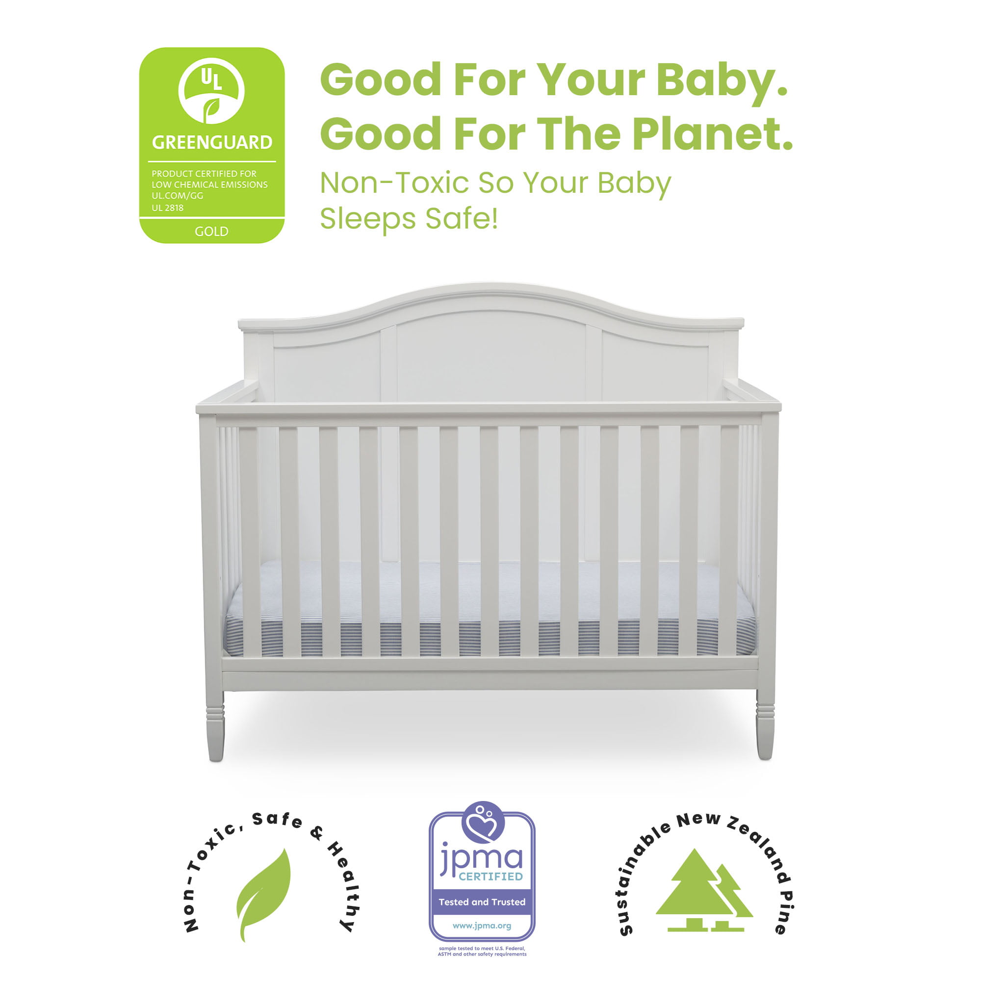 Delta Children Madrid 5-in-1 Convertible Baby Crib. Bianca White