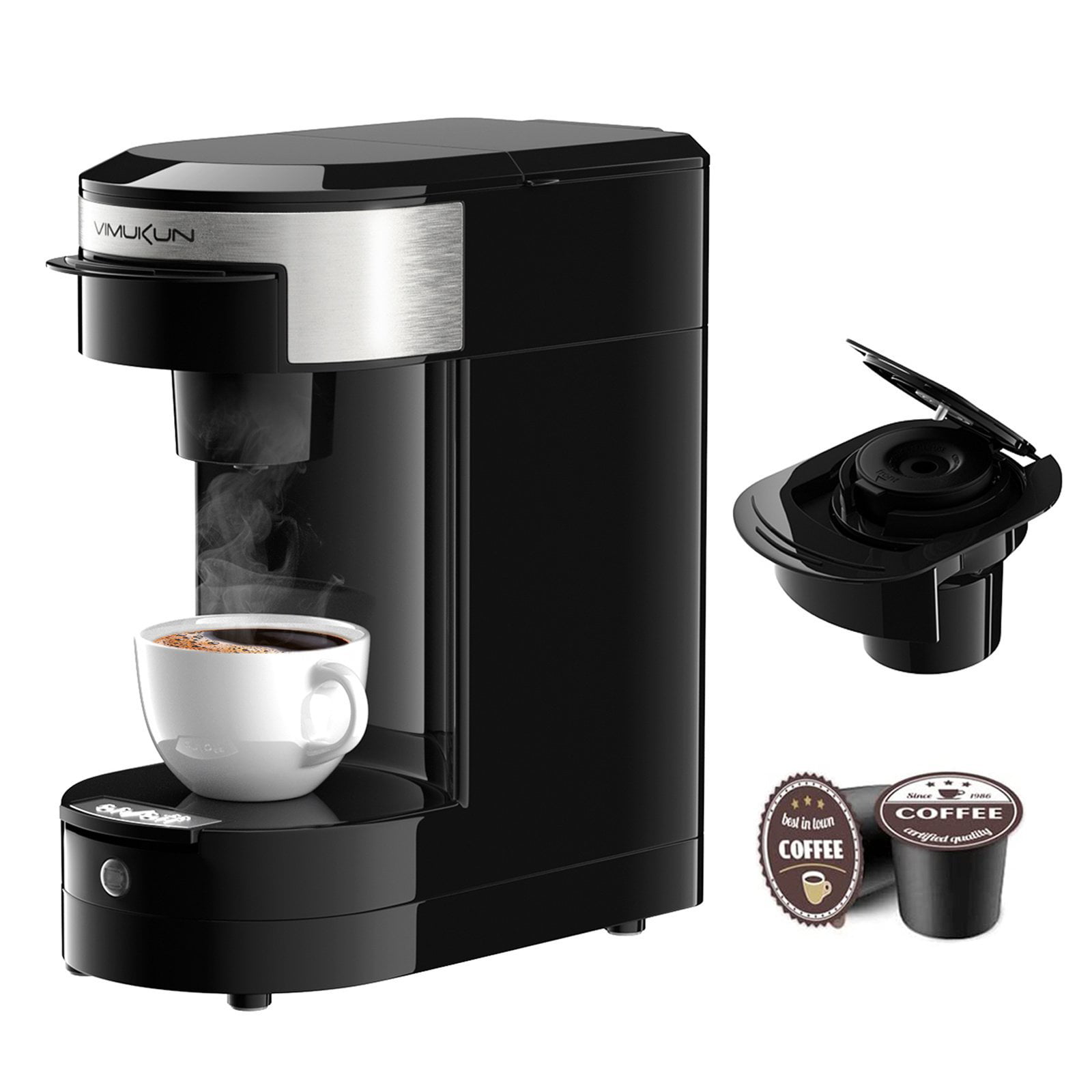 VIMUKUN Single Serve Coffee Maker. Compatible with K-Cup Pod & Ground Coffee. Coffee Brewer with One Button Operation and Auto Shut-off. 5-13 oz. Mini Size