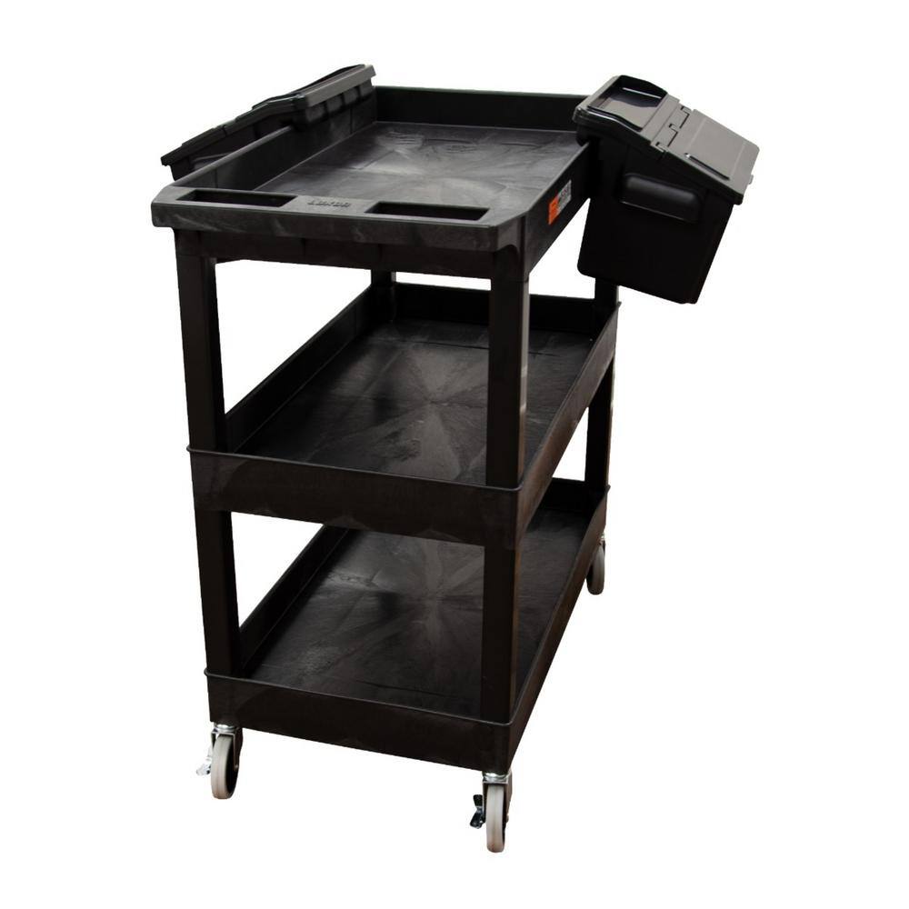 Unbranded EC111-B-OUTRIG Black 3-Shelves 32″x18″ Tub Cart with Outrigger Utility Cart Bins