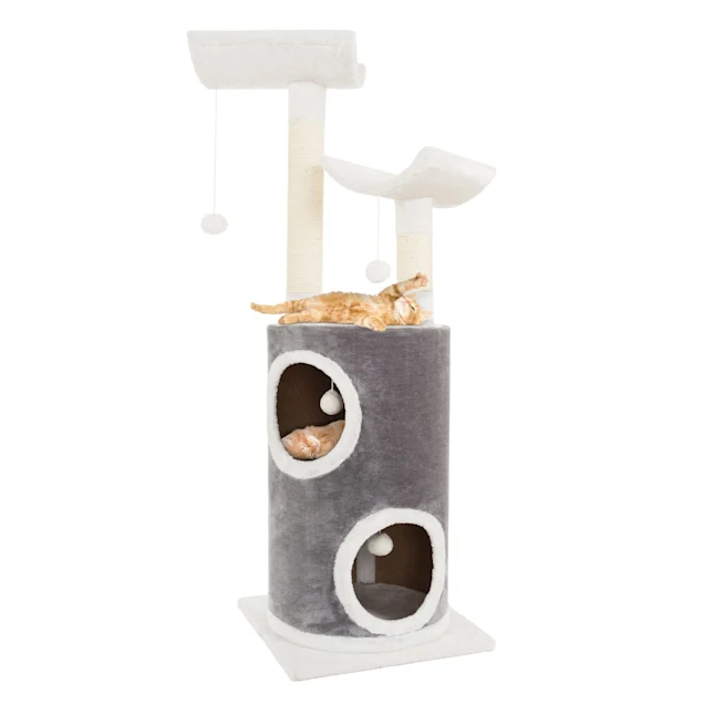PETMAKER 5 Level Cat Tree Double Decker Condo with 4 Toys and 2 Scratching Posts in Gray. 44.75″ H