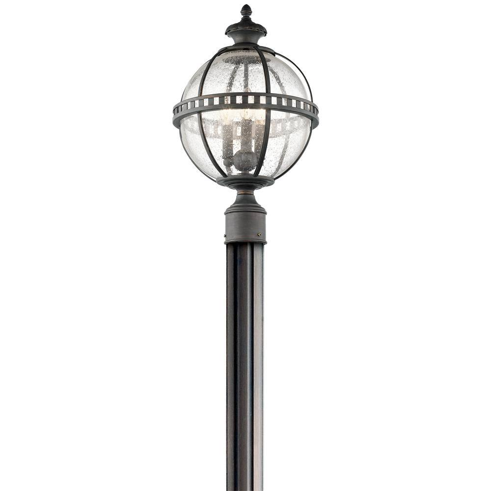 KICHLER  Halleron Hardwired 3-Light Londonderry 4×4 Outdoor Deck Lamp Post Light with Clear Seeded Glass (1-Pack)