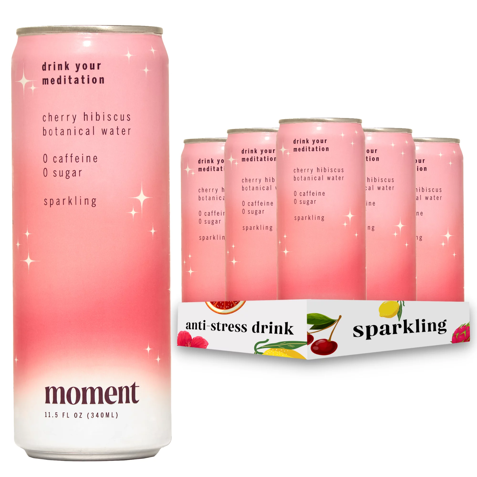 Moment Botanical Water Cherry Hibiscus. Sparkling. Zero Added Sugar. 12-Pack. 11.5 fl oz