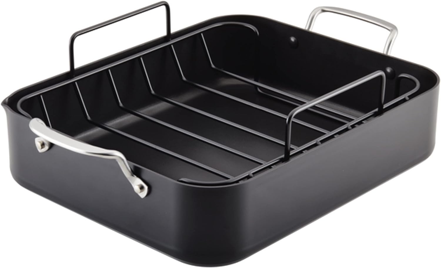 KitchenAid Hard Anodized Roasting Pan/Roaster with Removable Rack. 13 Inch x 15.75 Inch. Matte Black