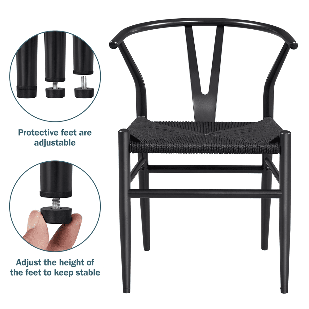 SMILE MART Mid-Century Metal Weave Dining Chair with Y-Shaped Backrest. 2PCS. Full Black