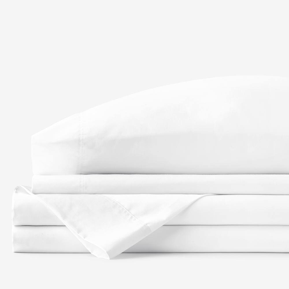 The Company Store  Company Cotton 4-Piece White Solid 300-Thread Count Wrinkle-Free Sateen Queen Sheet Set - White