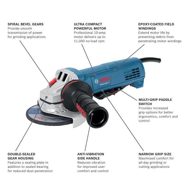 Bosch GWS10-45PE 4.5-in 10 Amps Paddle Switch Corded Angle Grinder
