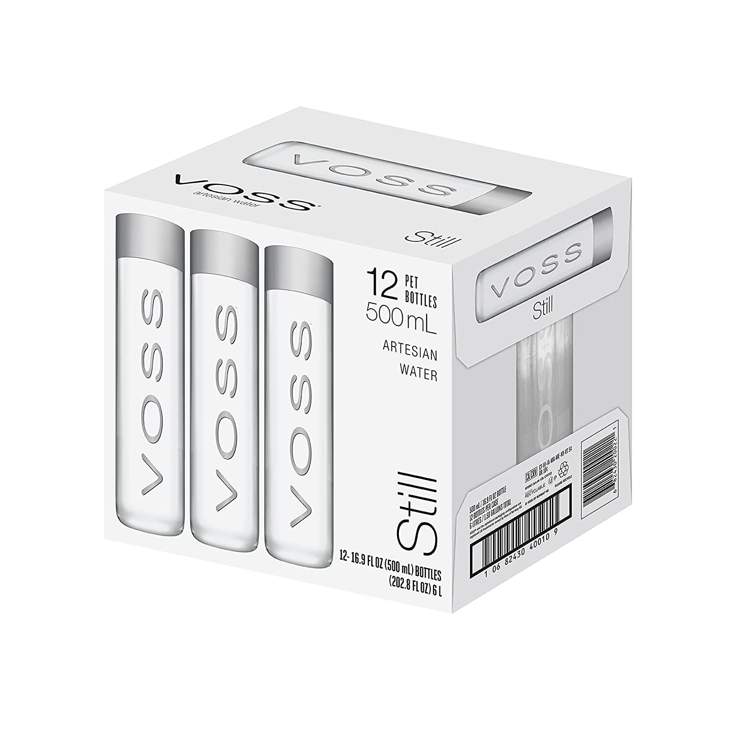 Voss Still Premium Naturally Pure Water Pet Plastic Bottles. 16.91 Fl Oz. Pack of 12