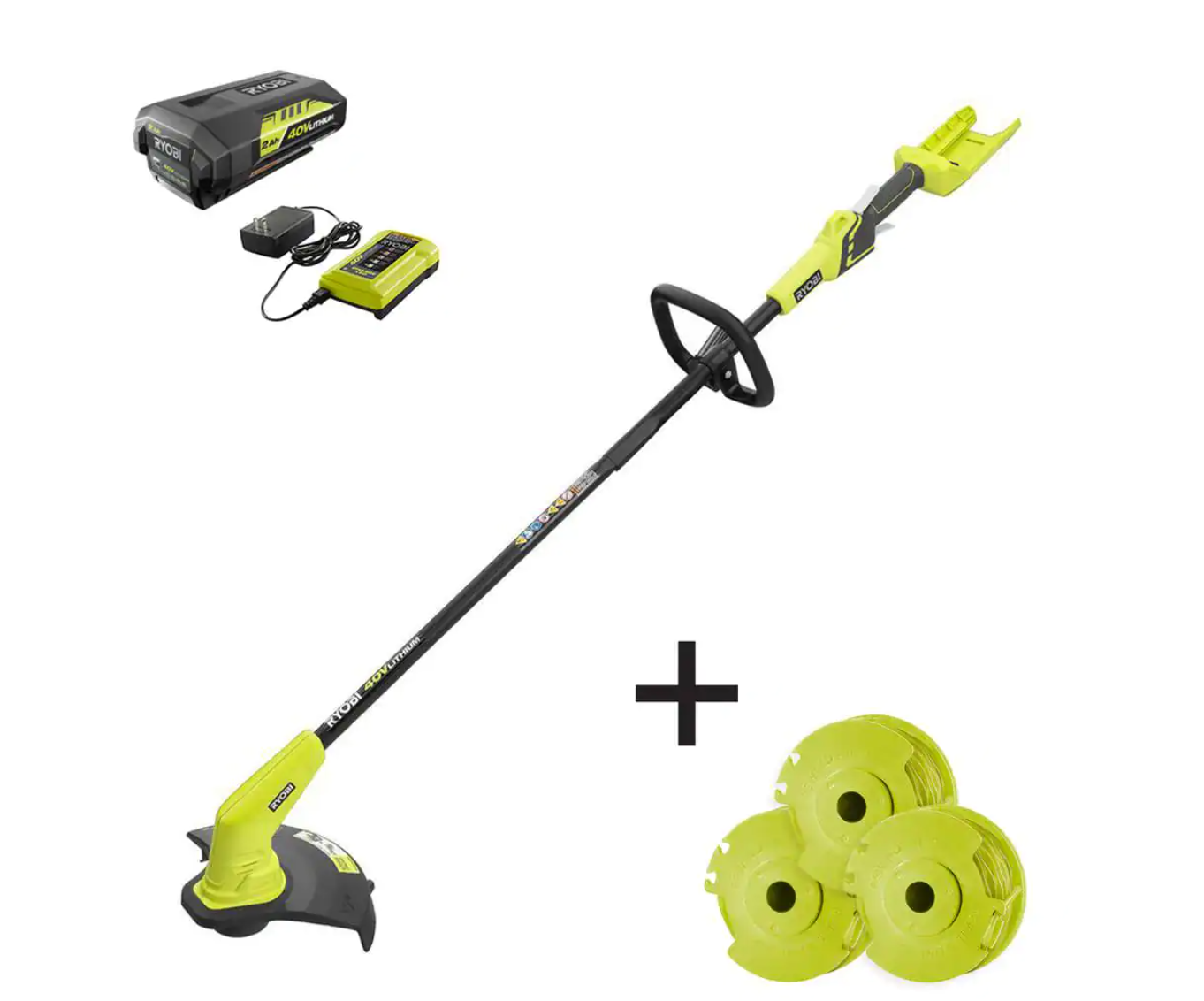 RYOBI RY40240-AC 40V 12 in. Cordless Battery String Trimmer with Extra 3-Pack of Spools. 2.0 Ah Battery and Charger