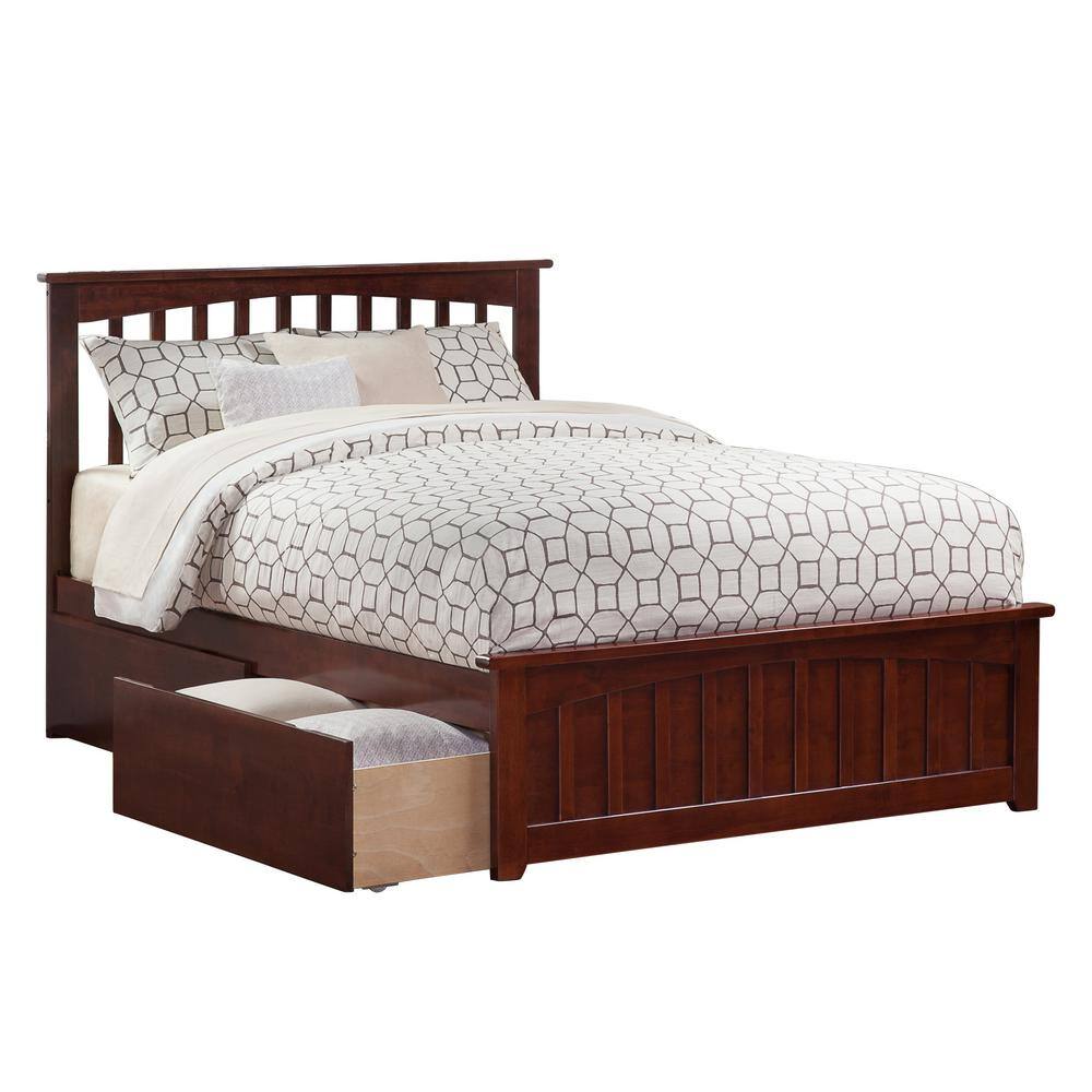 AFI  Mission Walnut Queen Solid Wood Storage Platform Bed with Matching Foot Board with 2 Bed Drawers