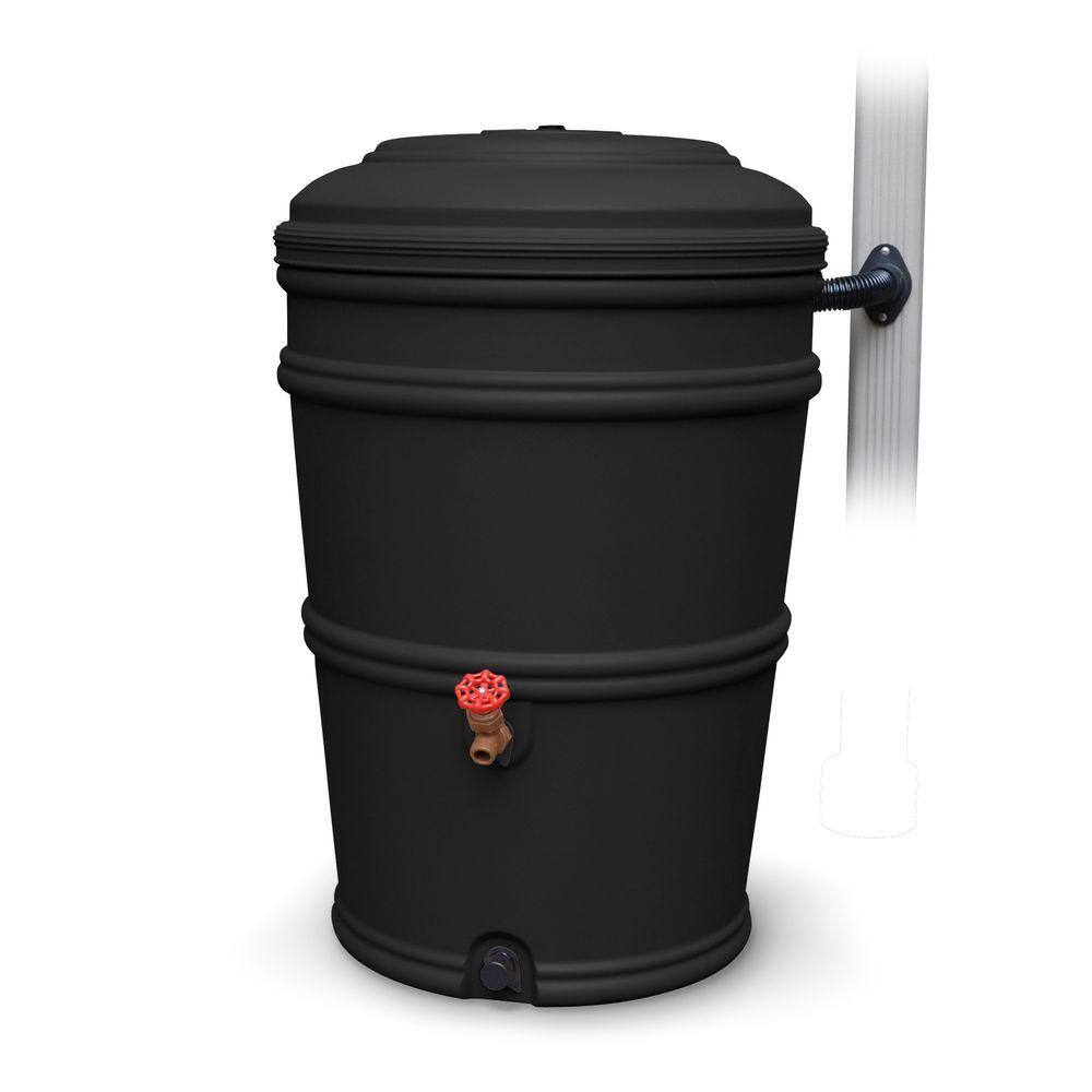 EarthMinded RS45-RC RainStation 45 Gal. Recycled Black Rain Barrel with Diverter