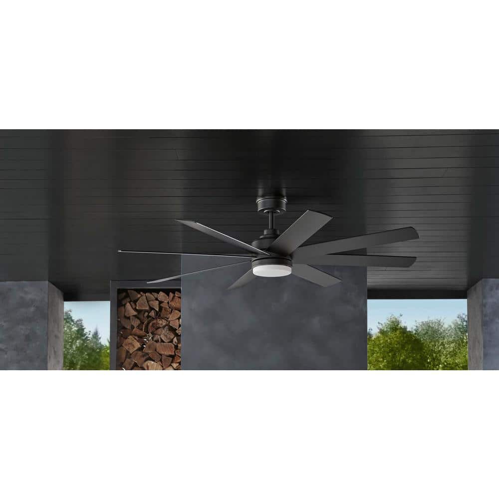 Home Decorators Collection YG908A-MBK Celene 62 in. LED Indoor/Outdoor Matte Black Ceiling Fan with Light and Remote Control with Color Changing Technology