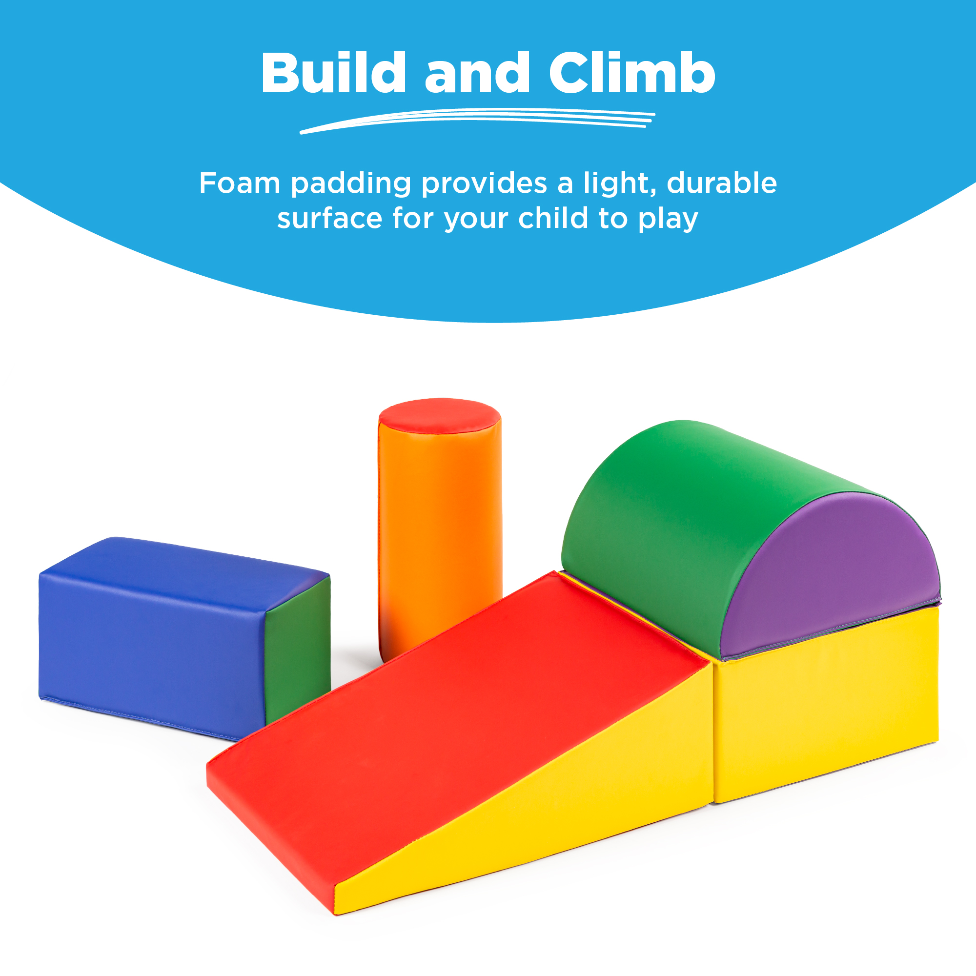 Best Choice Products 5-Piece Kids Climb & Crawl Soft Foam Block Playset Structures for Child Development. Motor Skills