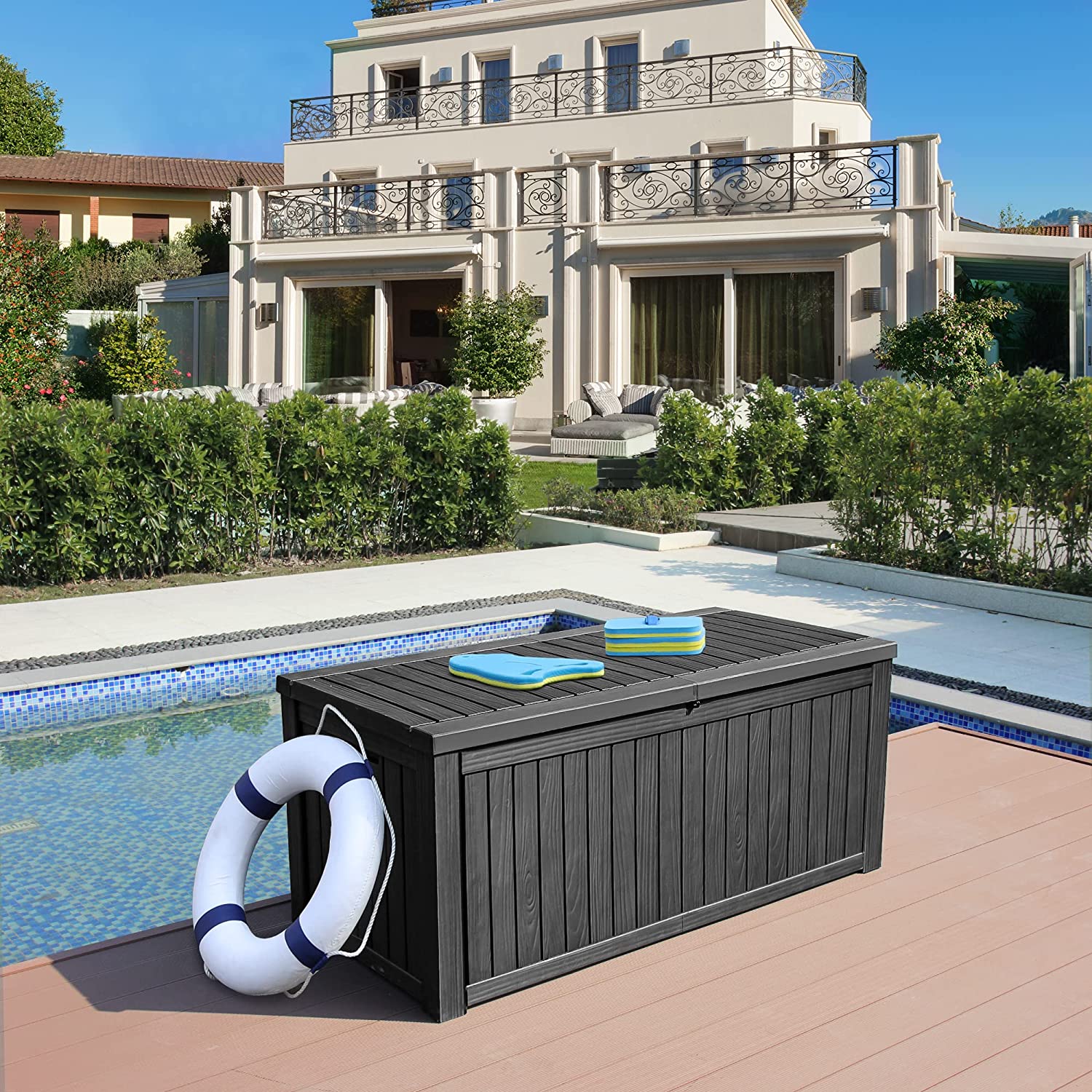 YITAHOME 150 Gallon Large Outdoor Storage XL Deck Box w/Divider for Patio Furniture.Outdoor Cushions. Garden Tools. Sports Equipment and Pool Supplies. Waterproof. Resin. Lockable. Black