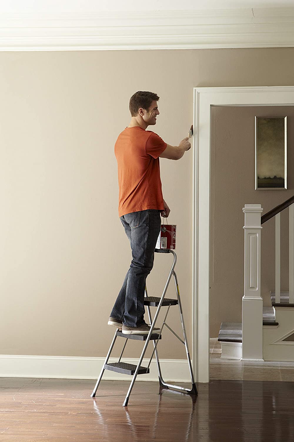 Cosco 11408PBL1E Three Big Folding Step Stool with Rubber Hand Grip. Platinum