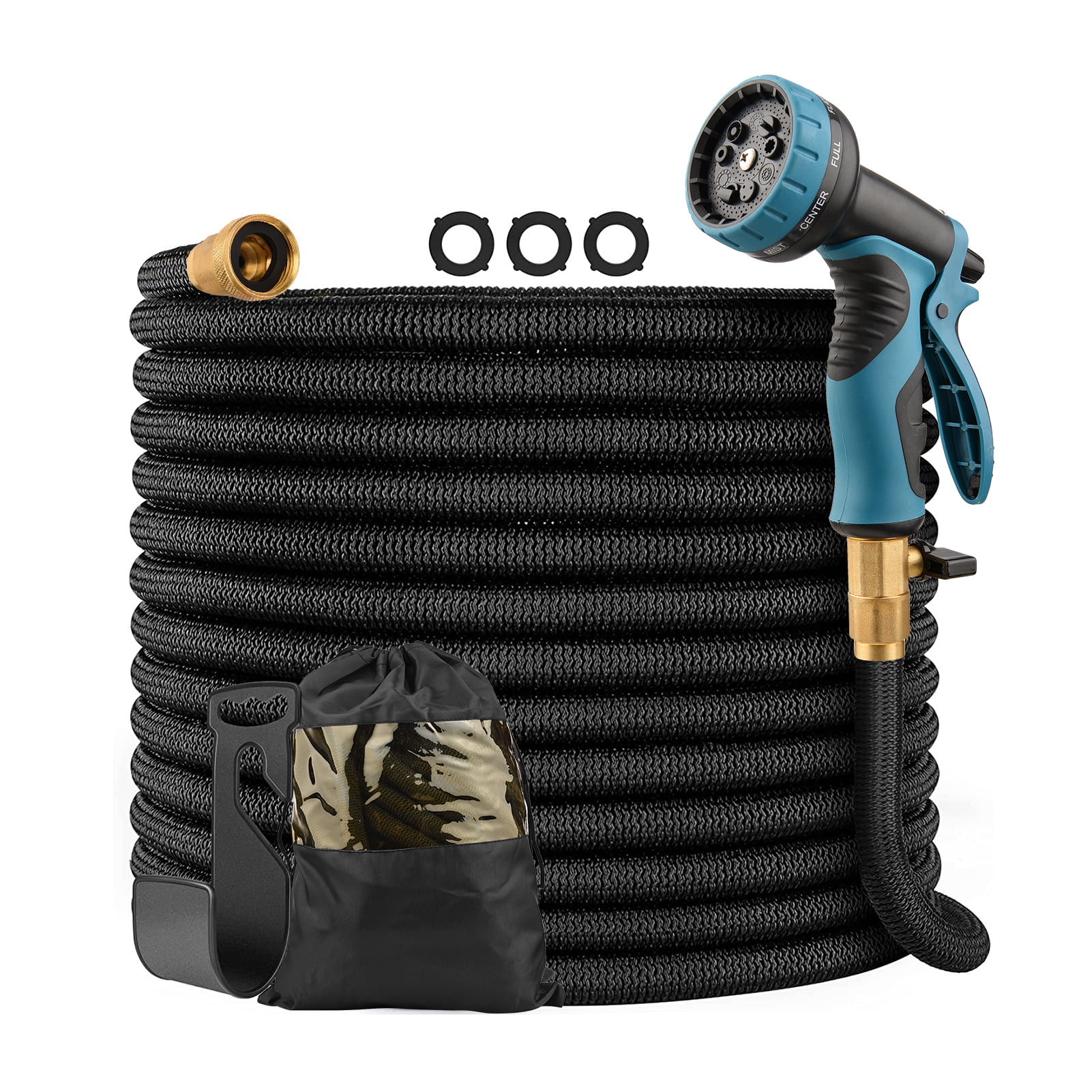 Meterk Expandable Garden Hose 50/100FT Water Hose with 10 Function Nozzle No-Kink Lightweight Flexible Hose Durable 3-Layers Latex with 3/4 Inch Solid Brass Fit