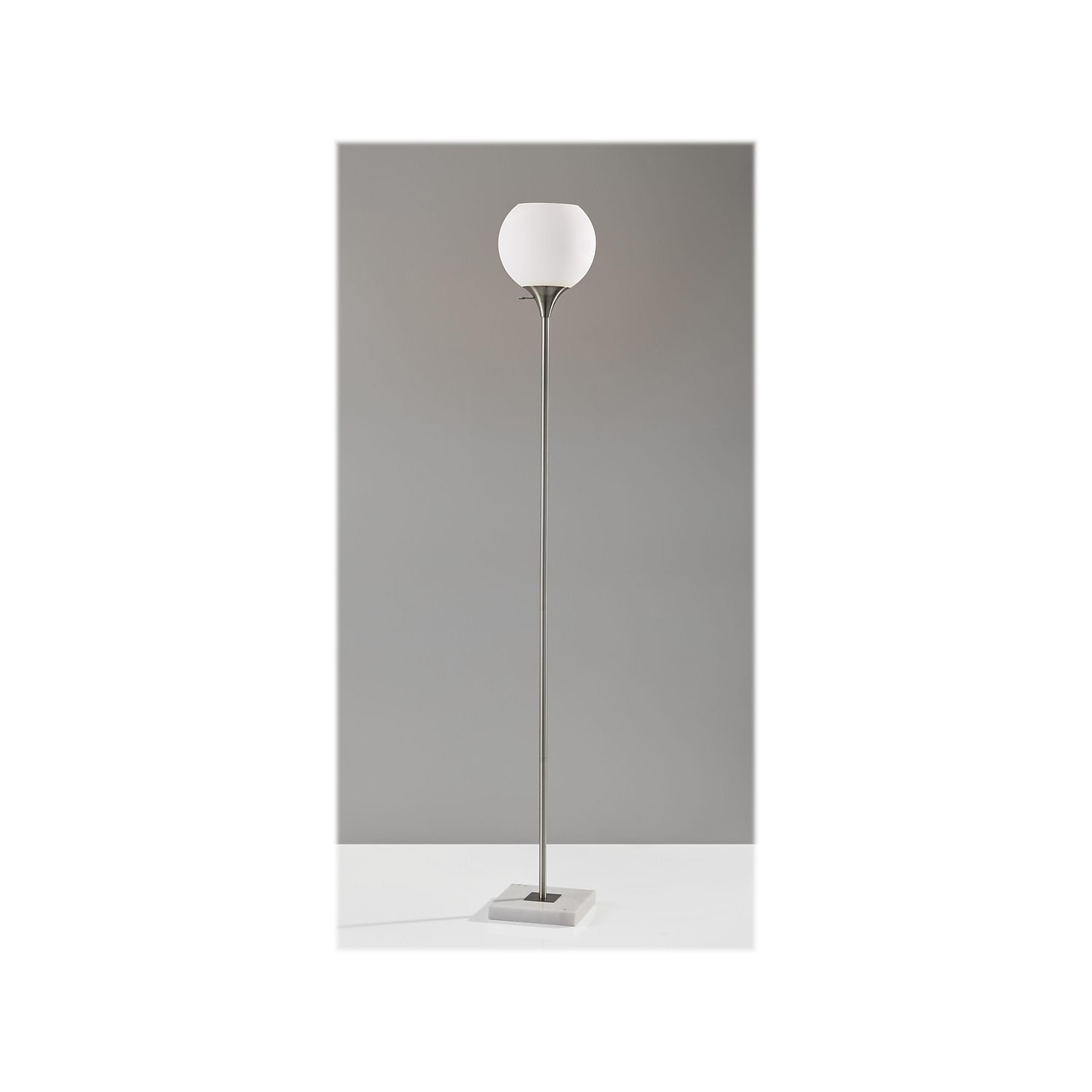 Fiona Torchiere Floor Lamp in a Brushed Steel Finish and White Marble Base