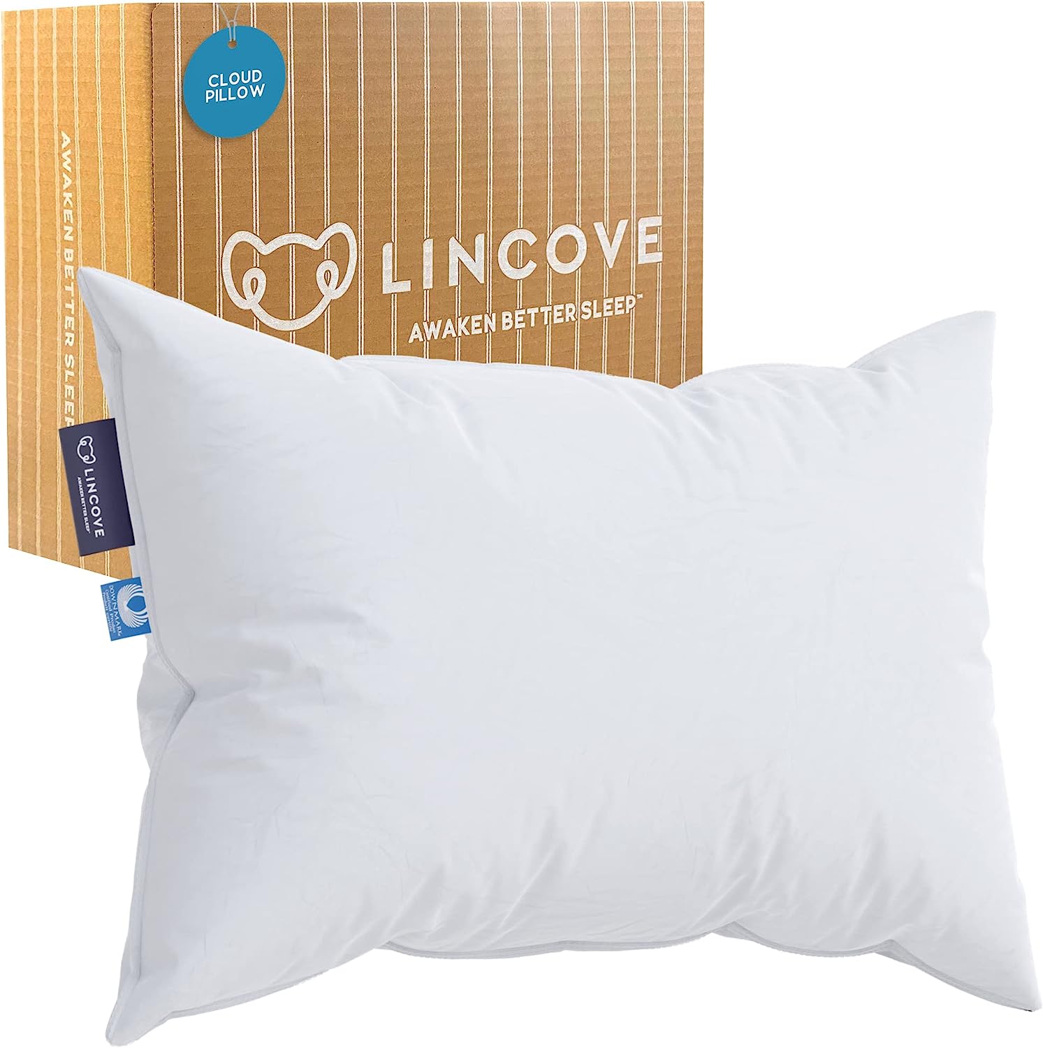 Lincove Cloud Natural Canadian White Down Luxury Sleeping Pillow - 625 Fill Power. 500 Thread Count Cotton Shell. Made in Canada. Standard - Firm. 1 Pack