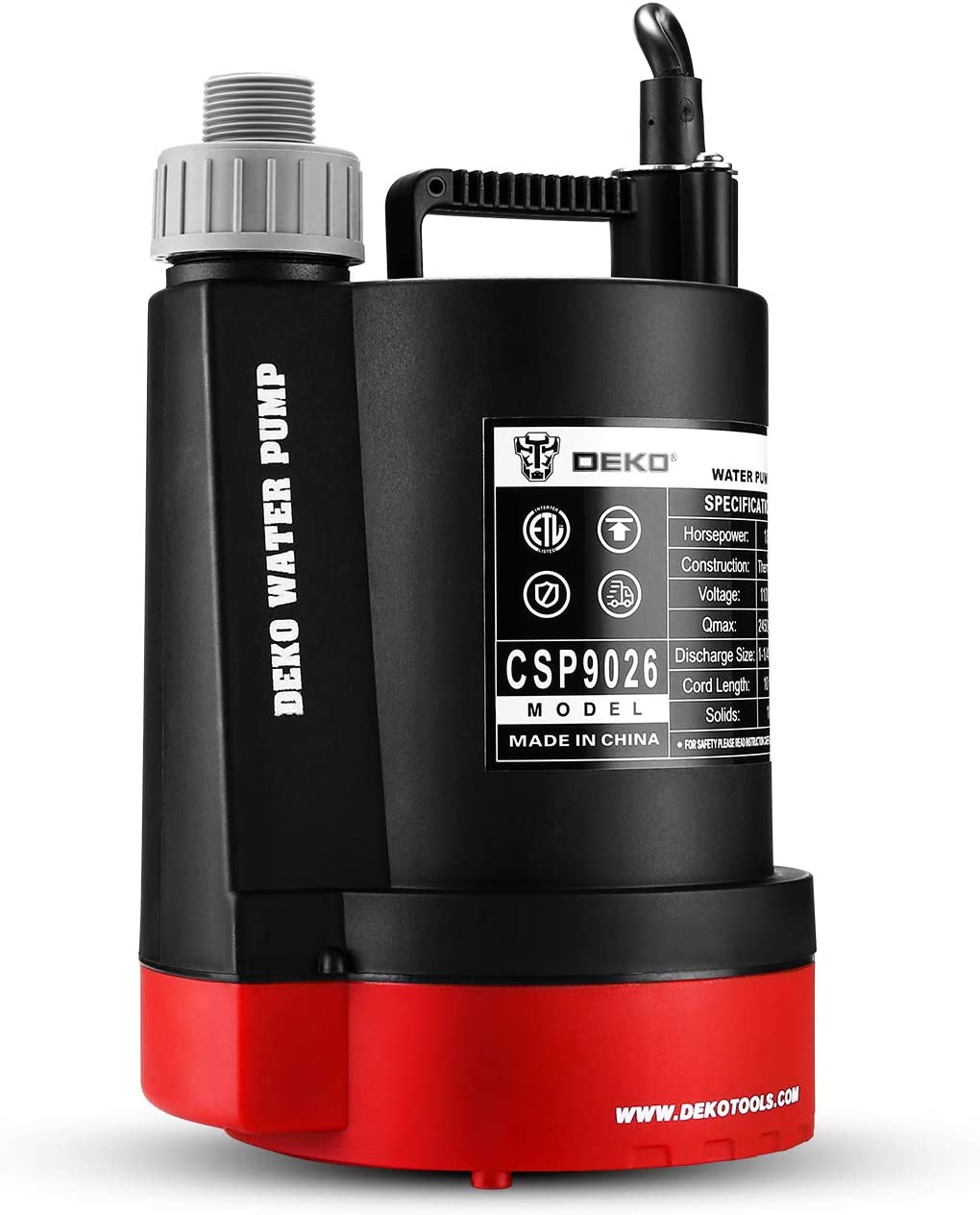 DEKOPRO 1/3HP 2450 GPH Submersible Utility Water Pump High-efficiency Motor Clean Water Removal Drain Pump for Swimming Pool Pond Garden Basement