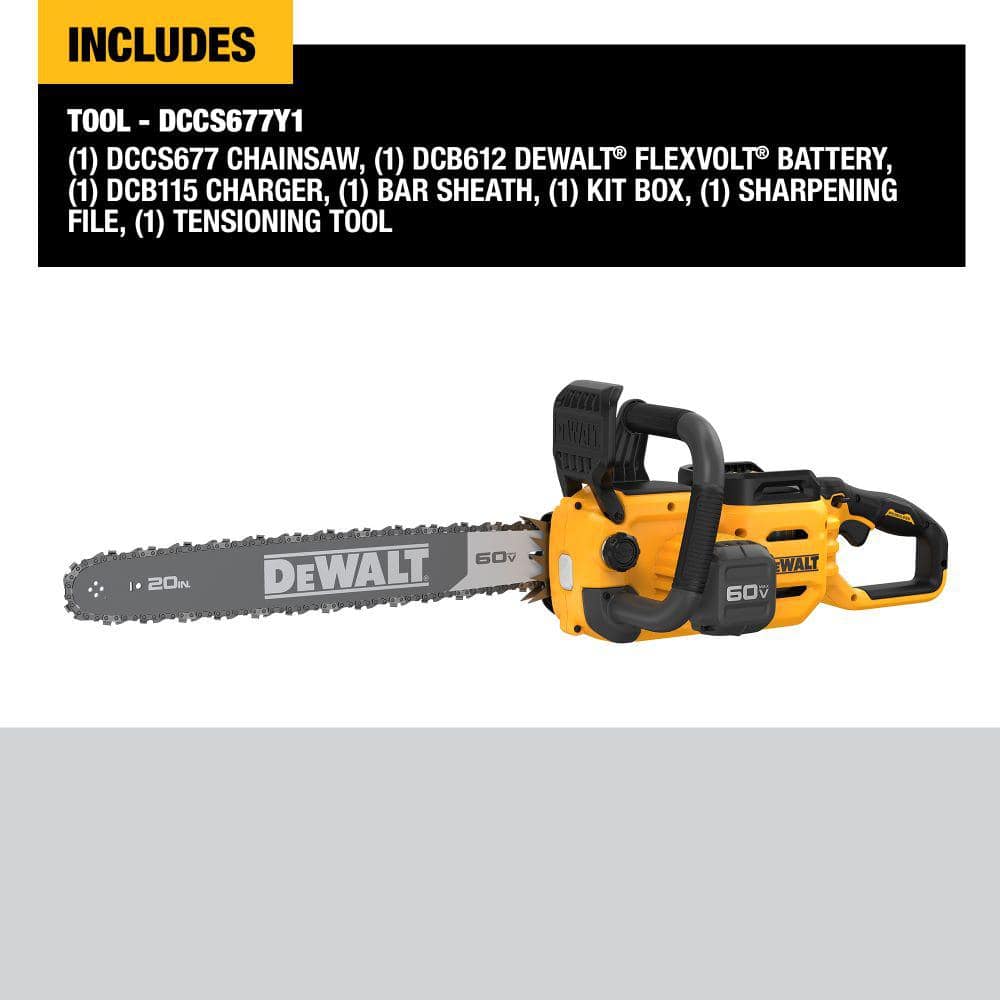 DEWALT DCCS677Y1 60V MAX 20in. Brushless Battery Powered Chainsaw Kit with (1) FLEXVOLT 4Ah Battery & Charger