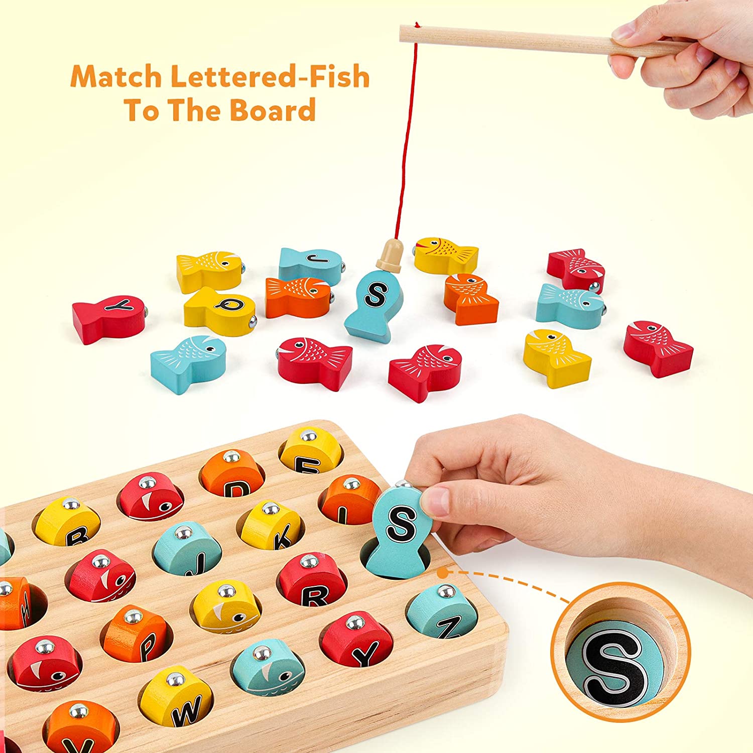 Coogam Wooden Magnetic Fishing Game. Fine Motor Skill Toy ABC Alphabet Color Sorting Puzzle