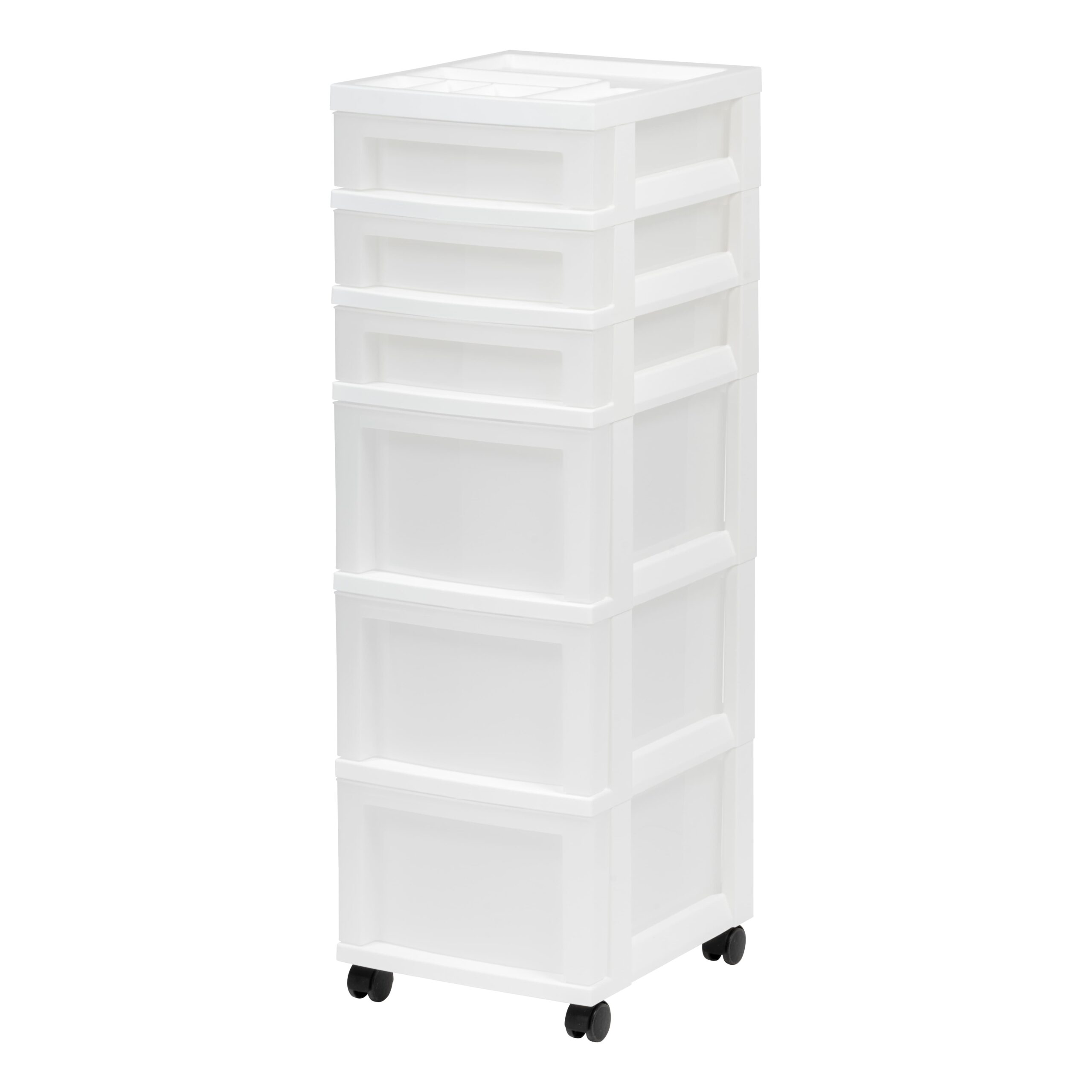 IRIS White 6-Drawer Storage Cart With Organizer Top