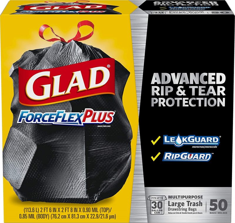 GLAD ForceFlexPlus Trash Bags. 30 Gallon. 50 Ct (Package May Vary)